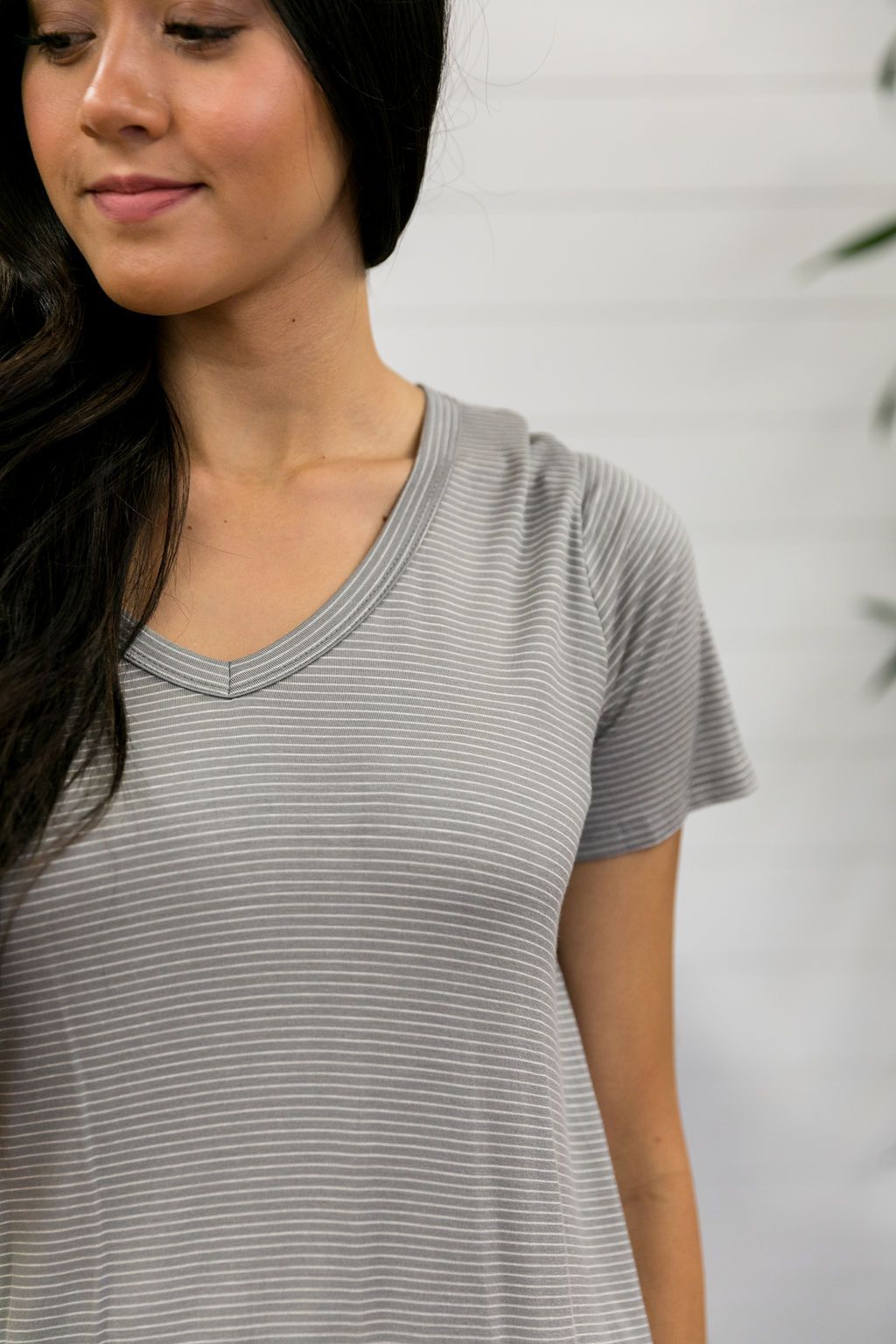 Subtle Stripe V-Neck Tee In Storm
