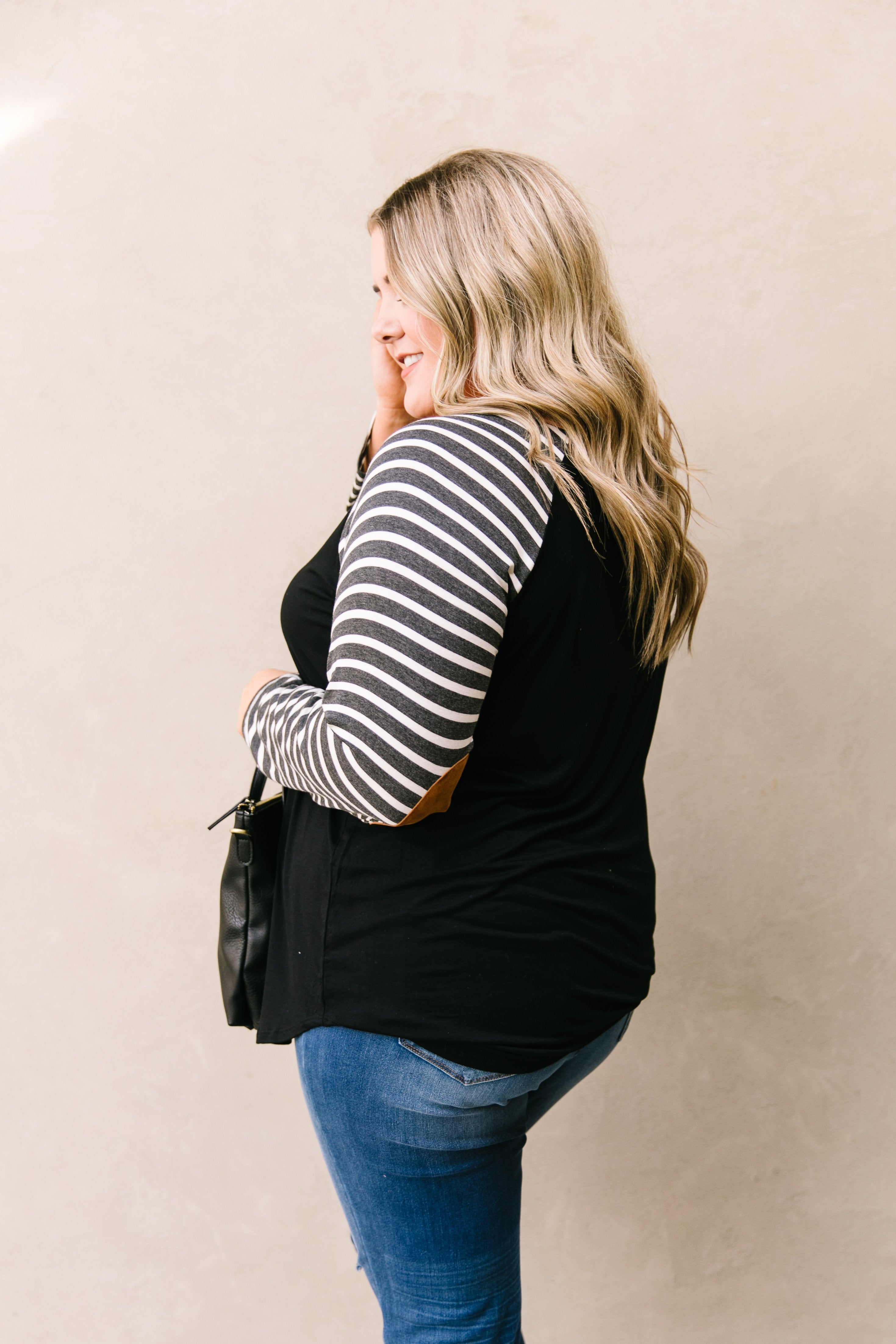 Suede Accent Raglan Top