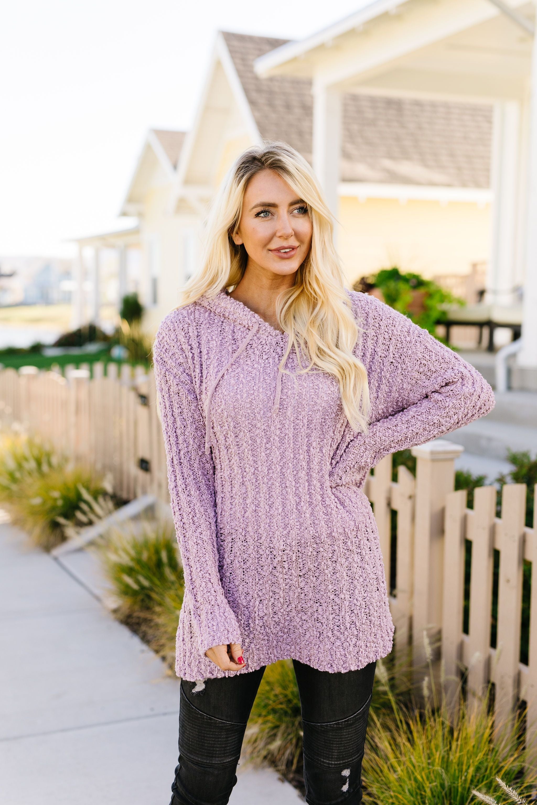 Sugar Plum Popcorn Knit Hooded Sweater