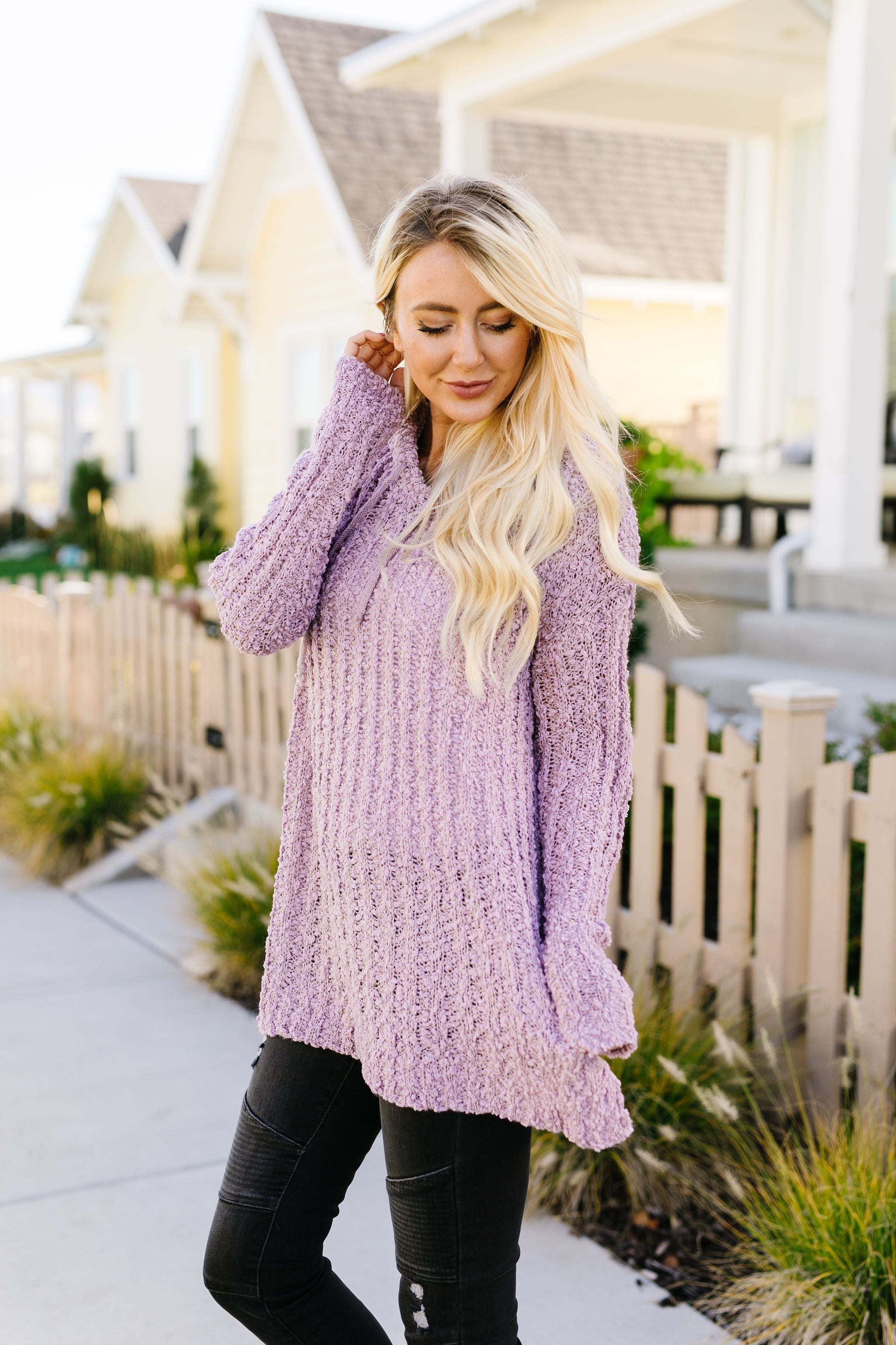 Sugar Plum Popcorn Knit Hooded Sweater
