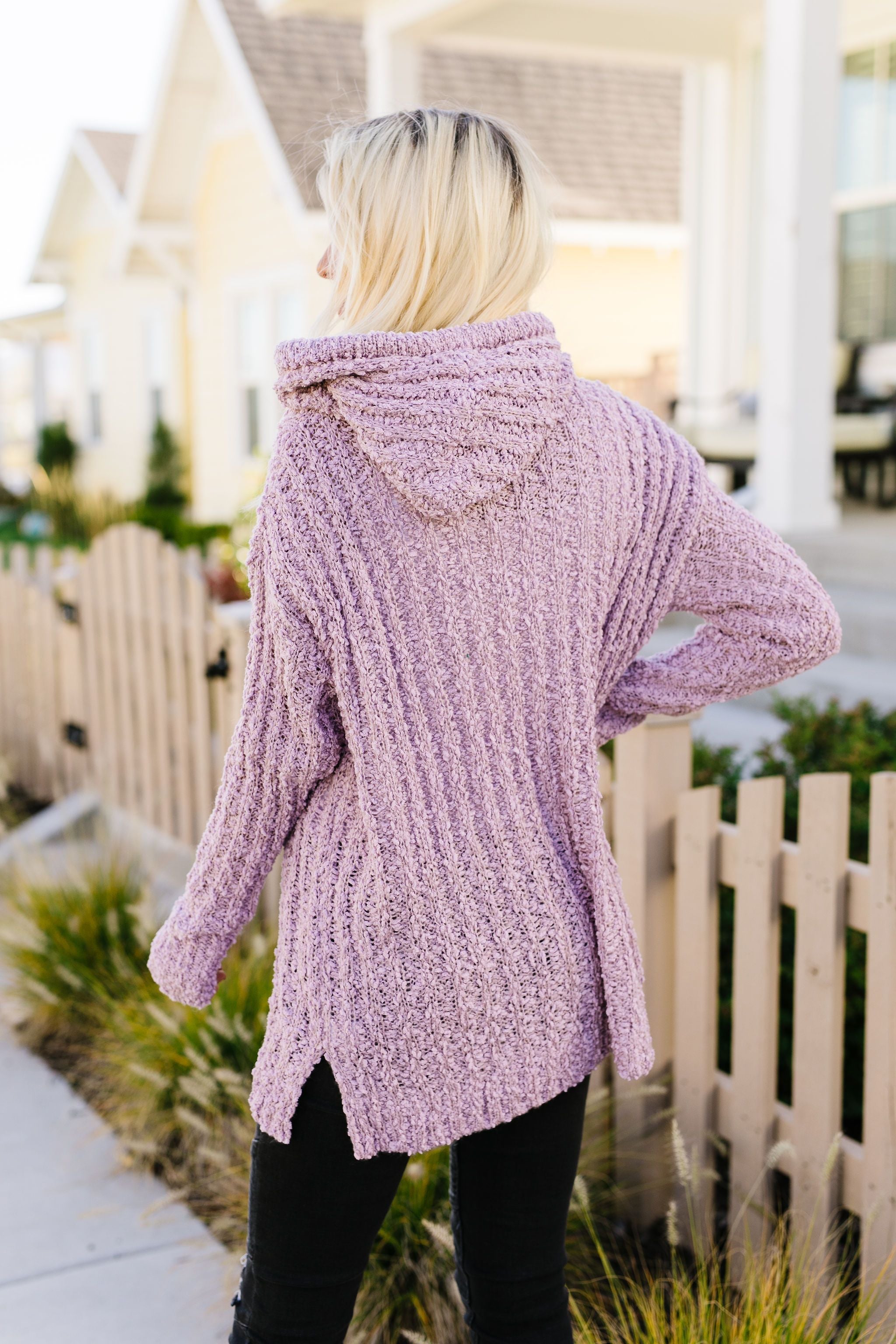 Sugar Plum Popcorn Knit Hooded Sweater