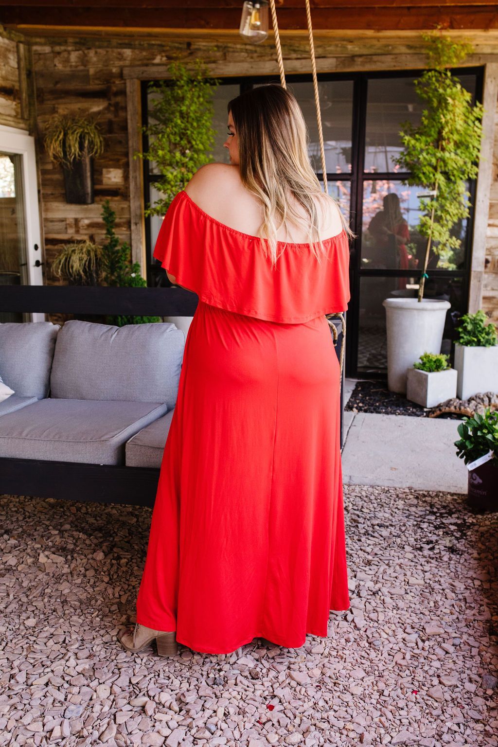 Summer Breeze Ruffled Maxi Dress In Red