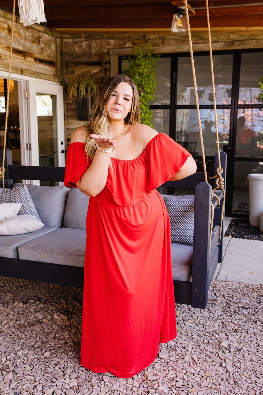 Summer Breeze Ruffled Maxi Dress In Red