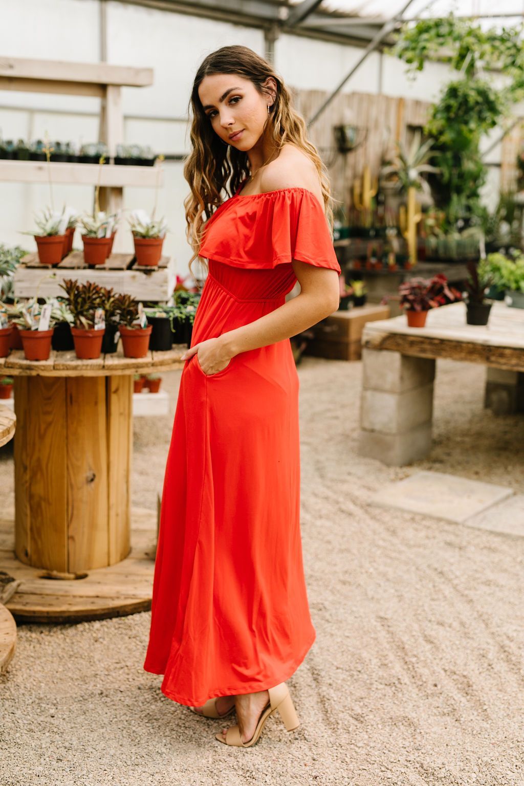 Summer Breeze Ruffled Maxi Dress In Red