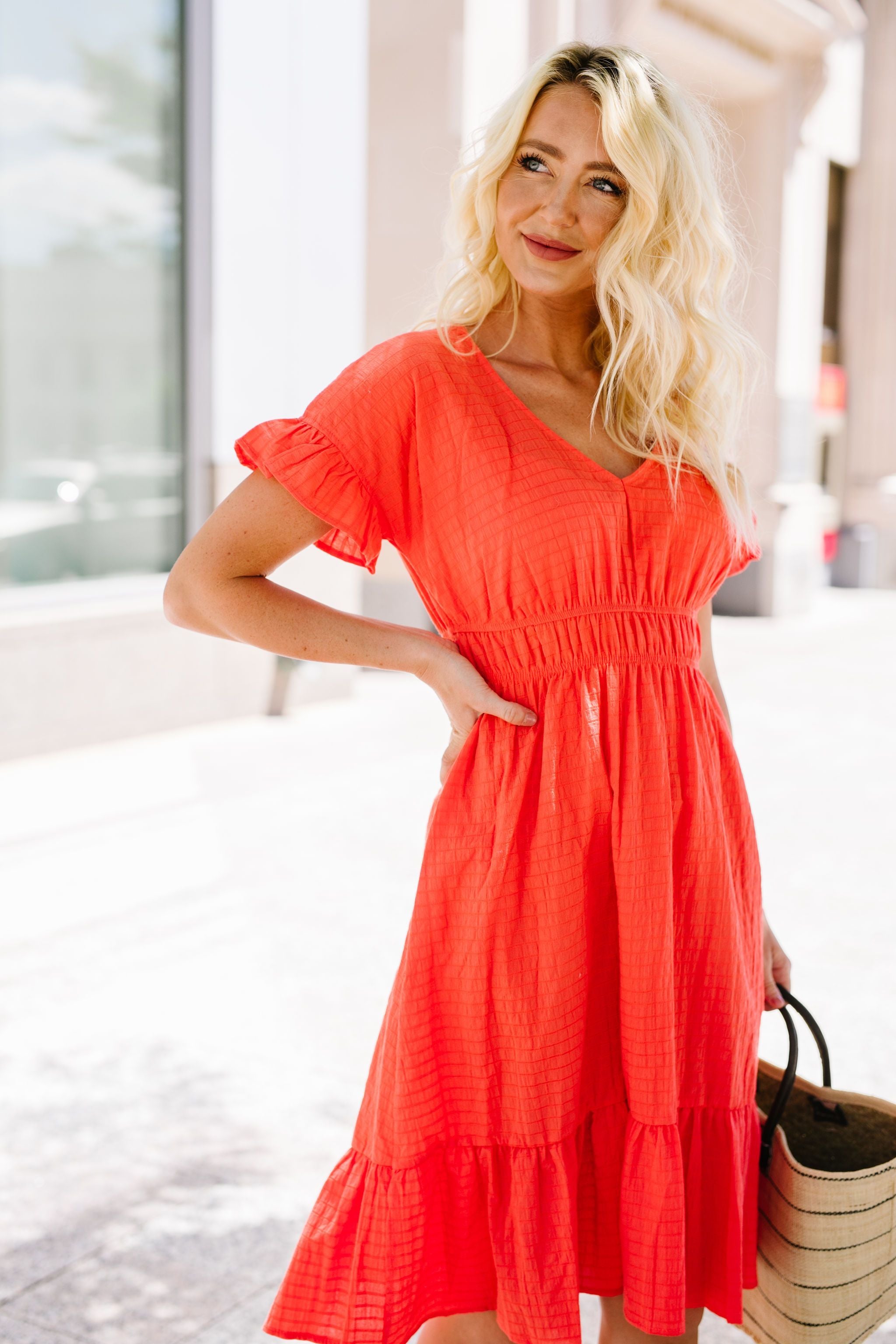 Summer Fling Coral Midi Dress