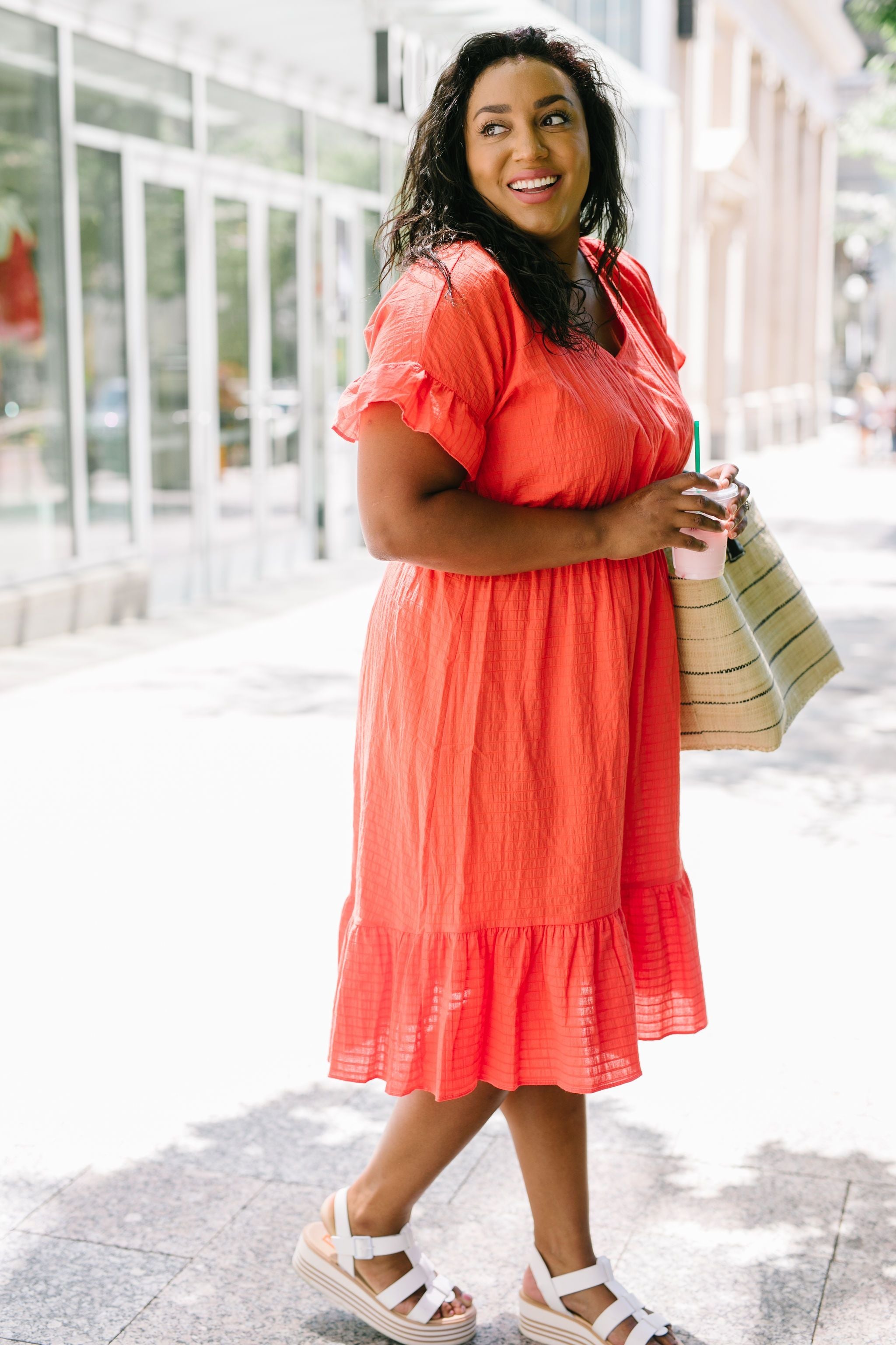 Summer Fling Coral Midi Dress