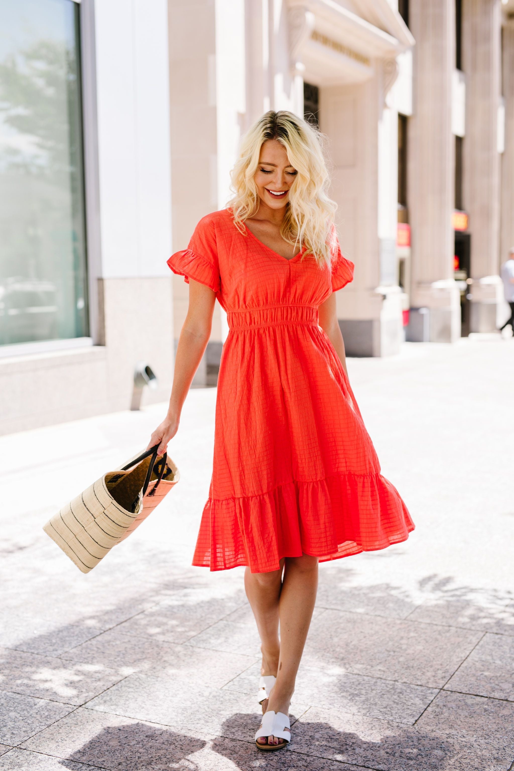 Summer Fling Coral Midi Dress