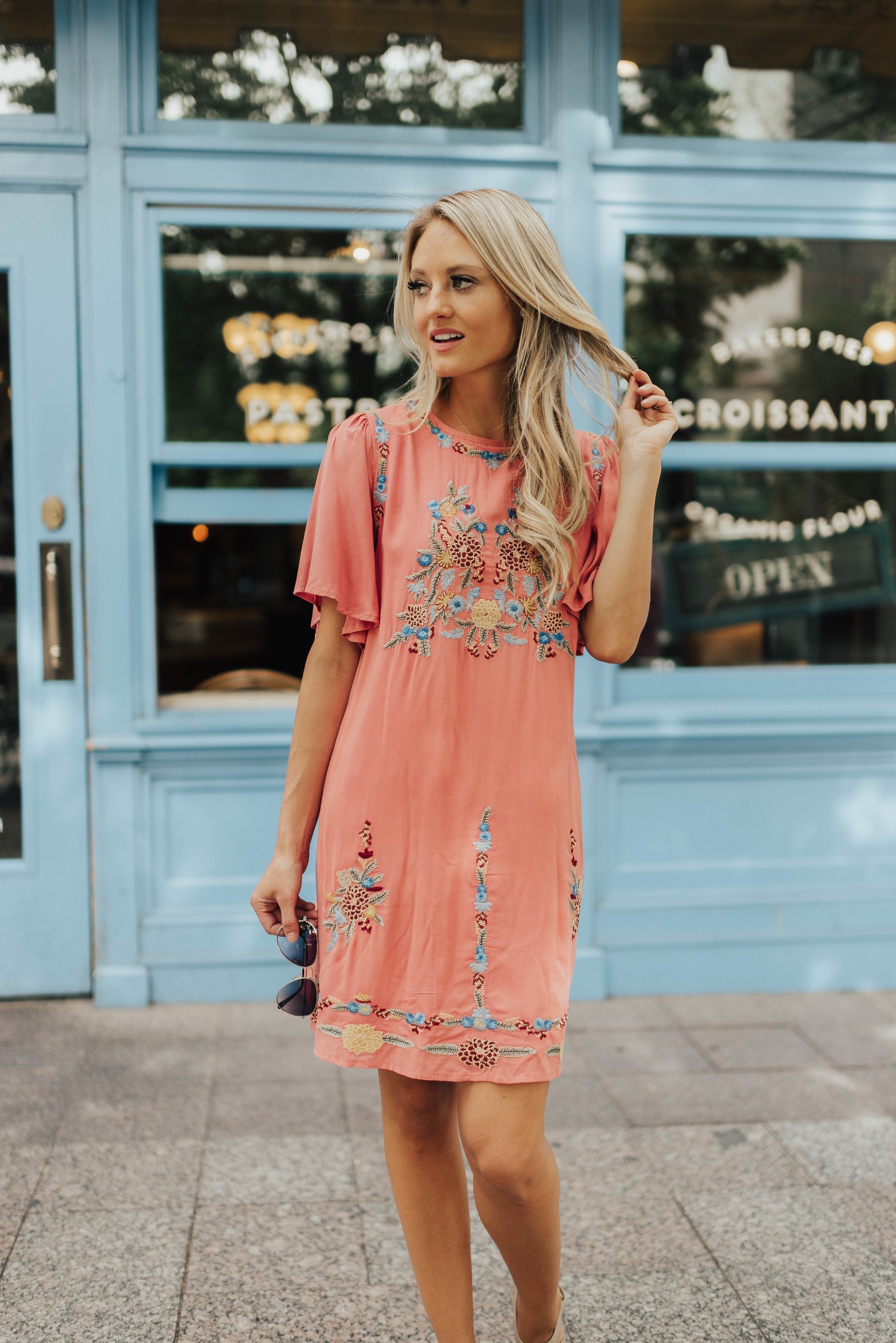 Summer Romance Embroidered Dress In Blush