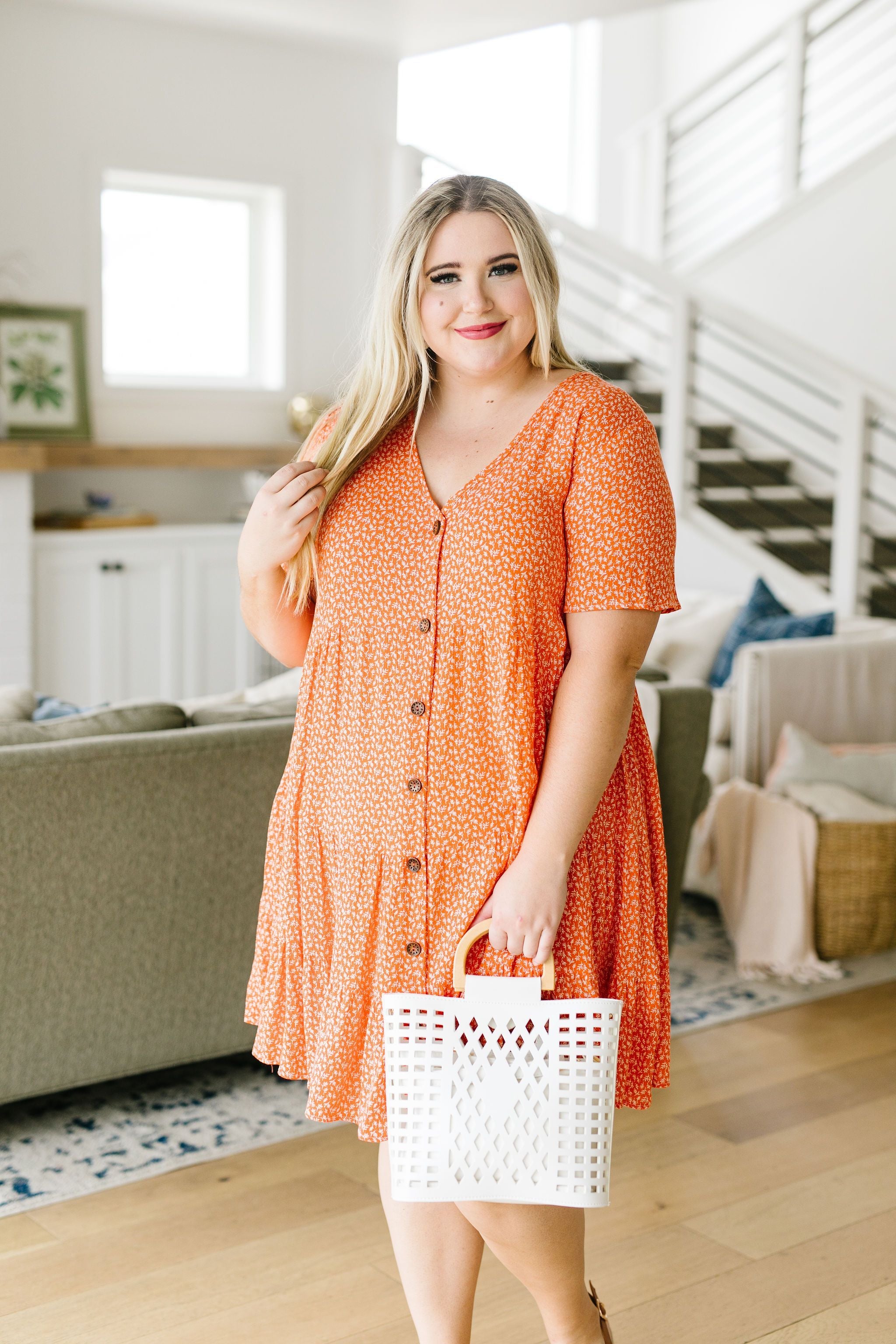 Summertime Button-Down Dress In Coral