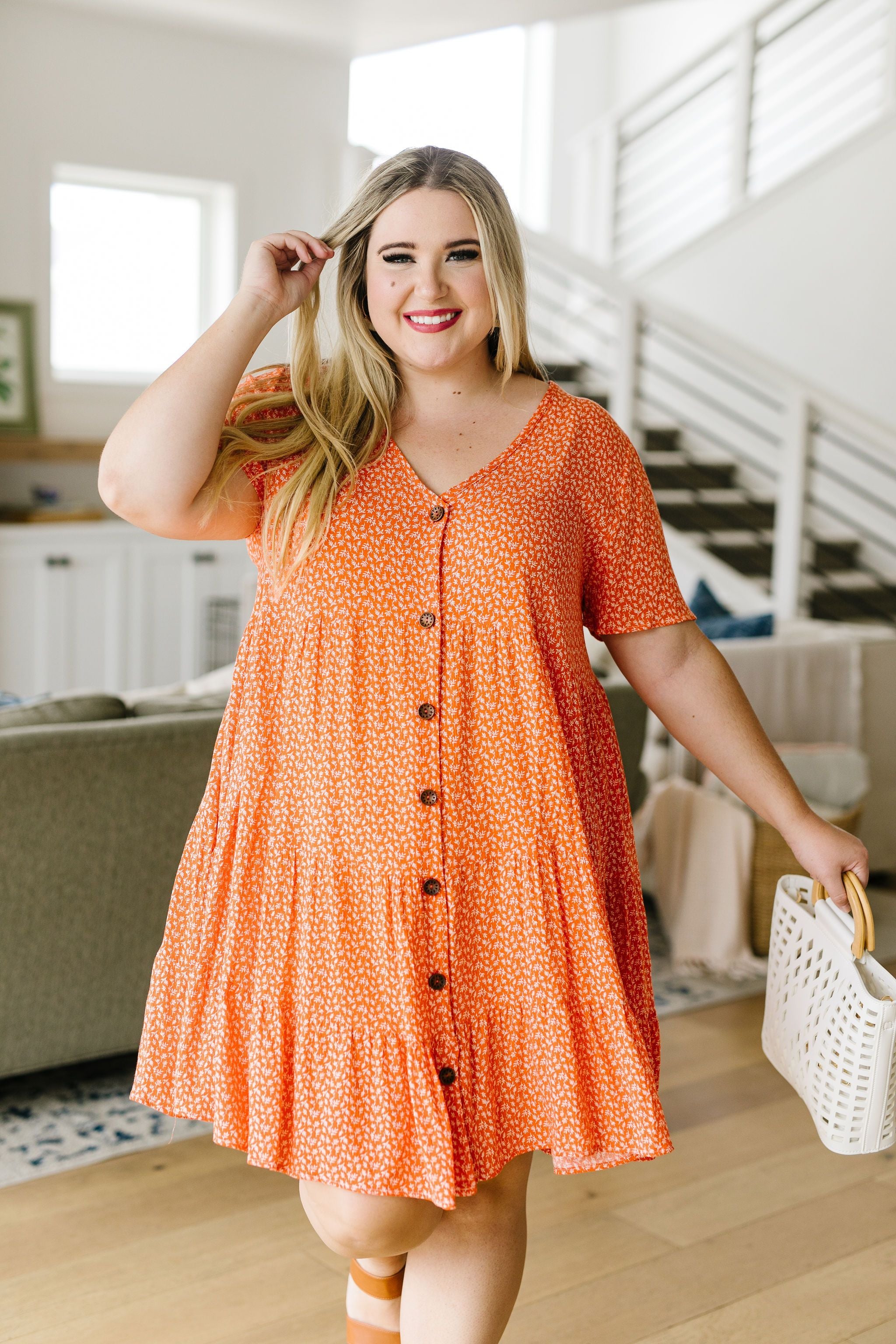 Summertime Button-Down Dress In Coral