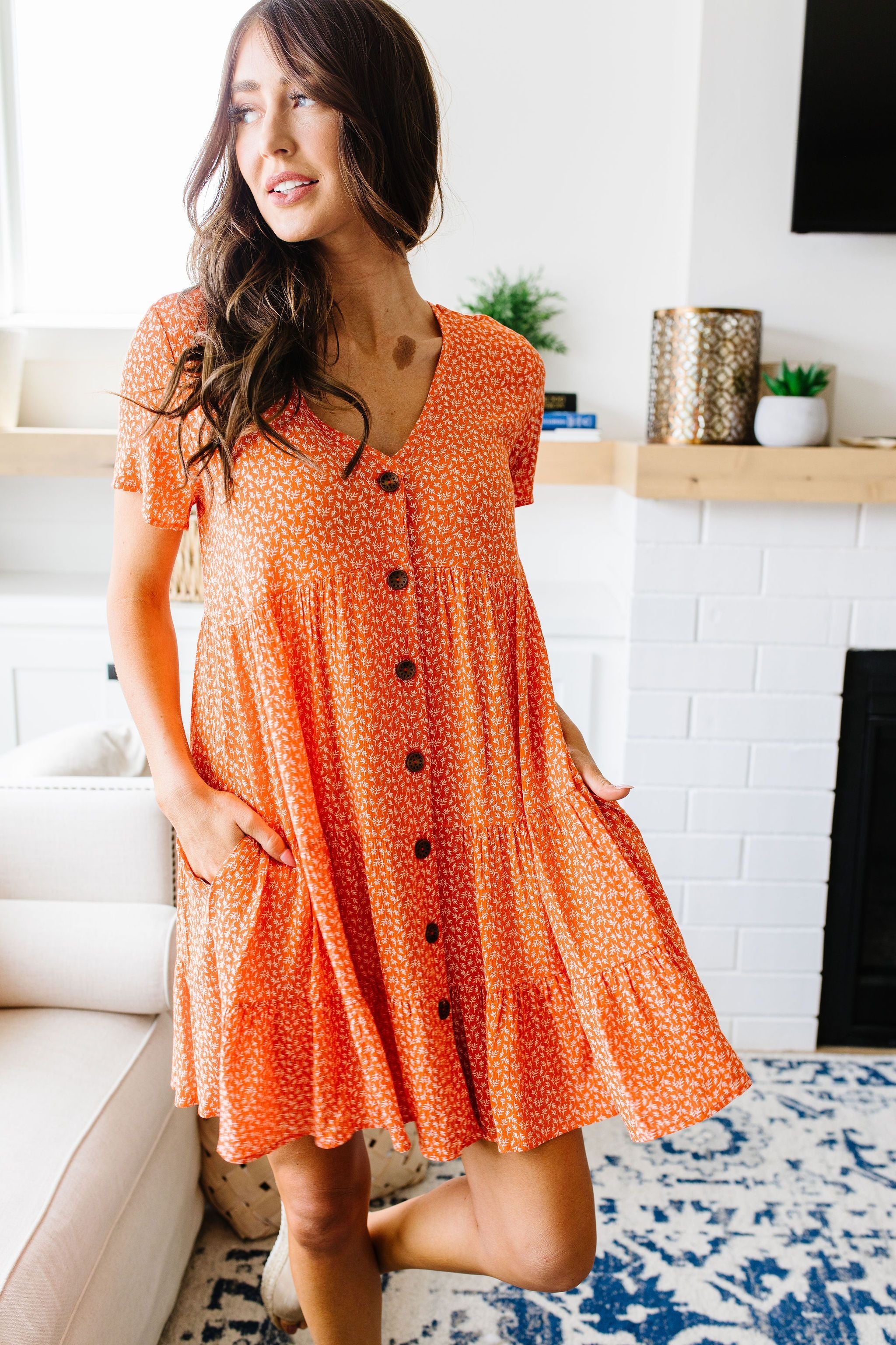 Summertime Button-Down Dress In Coral