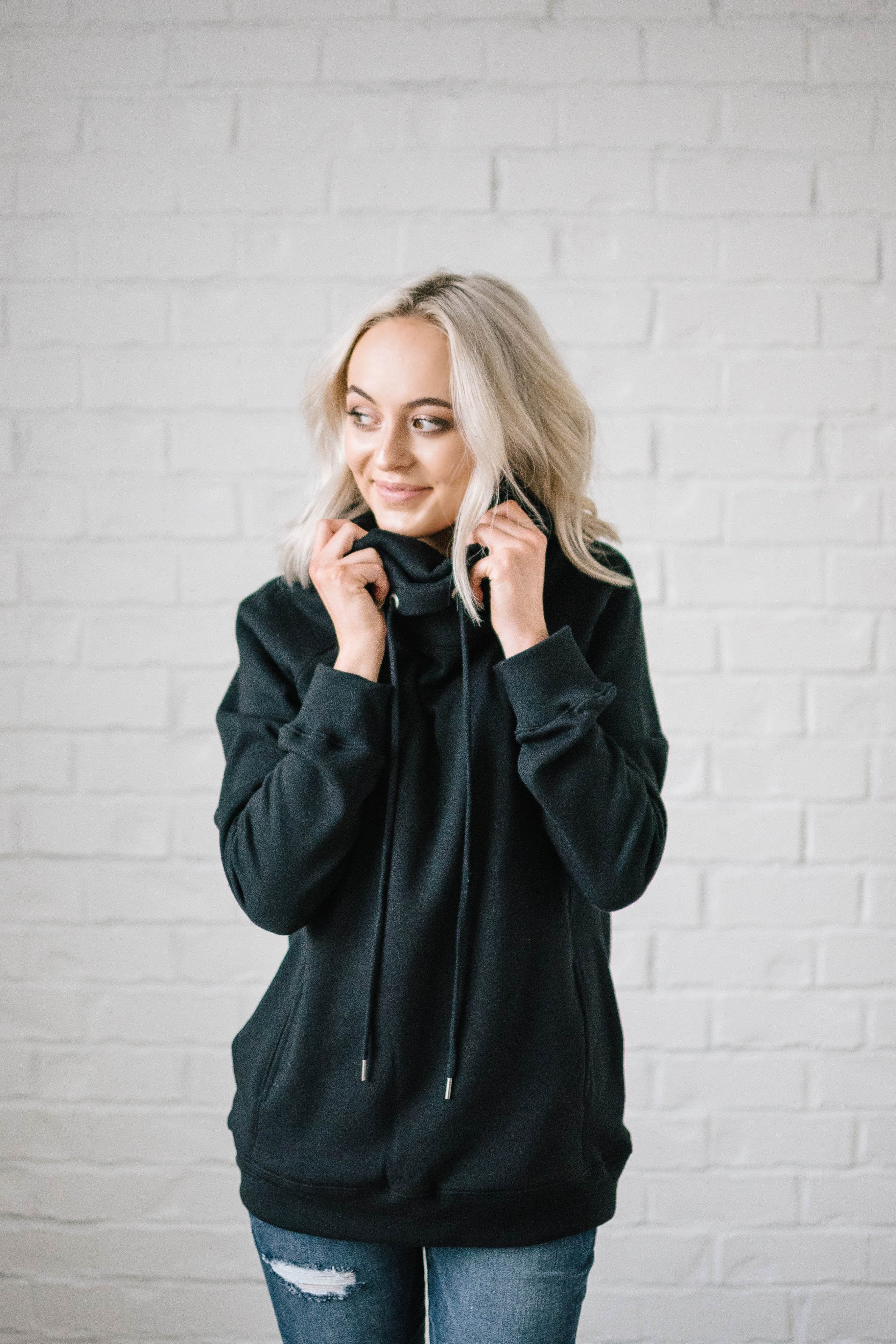 Sunday Funday Cowl Neck Sweatshirt in Black