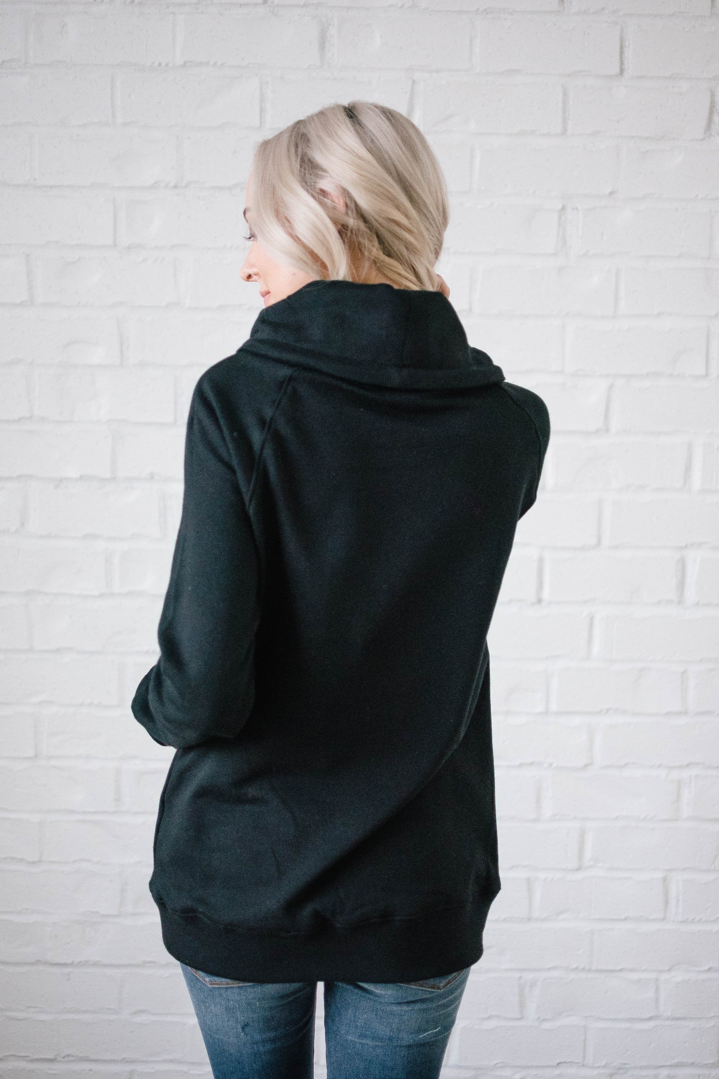 Sunday Funday Cowl Neck Sweatshirt in Black