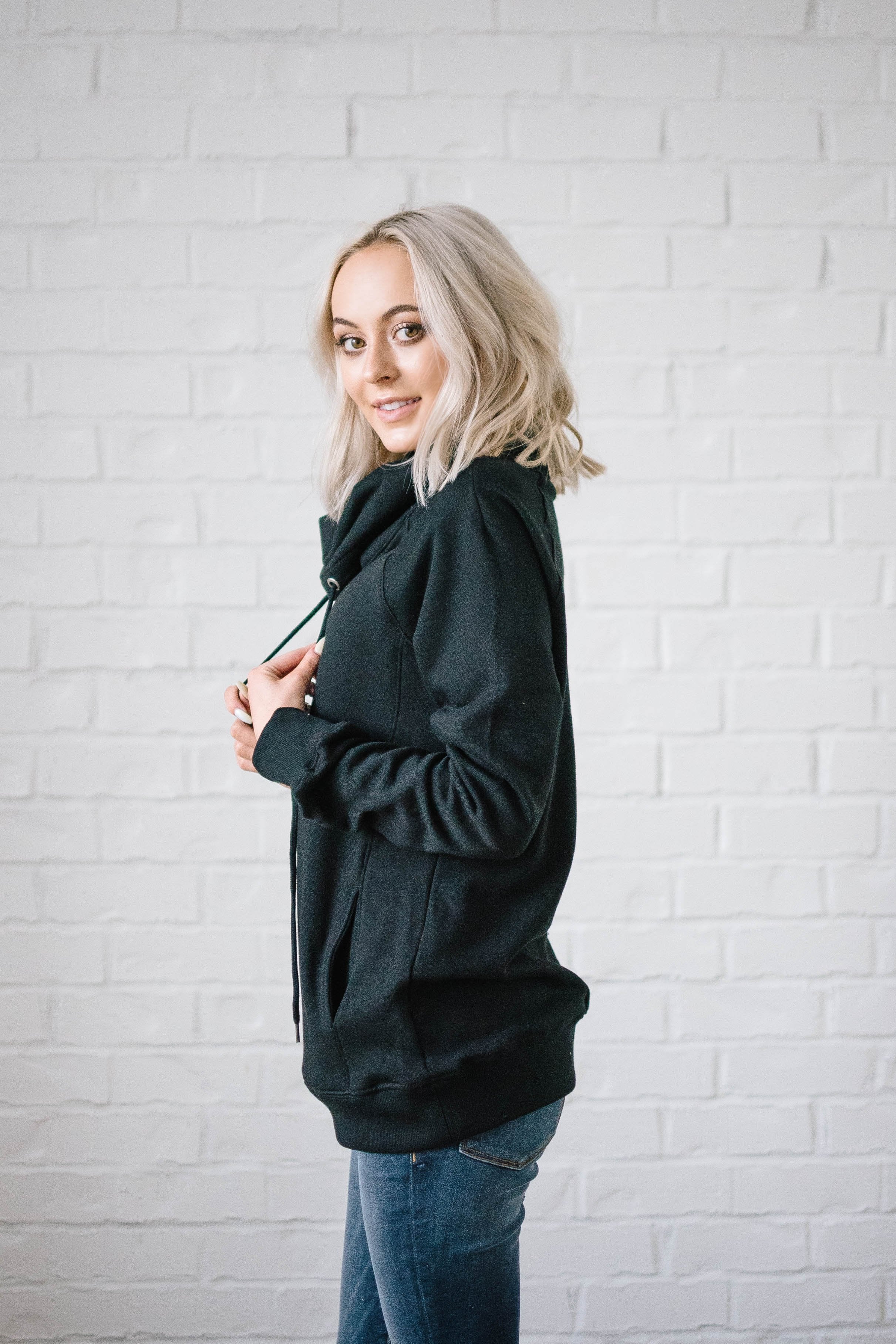 Sunday Funday Cowl Neck Sweatshirt in Black