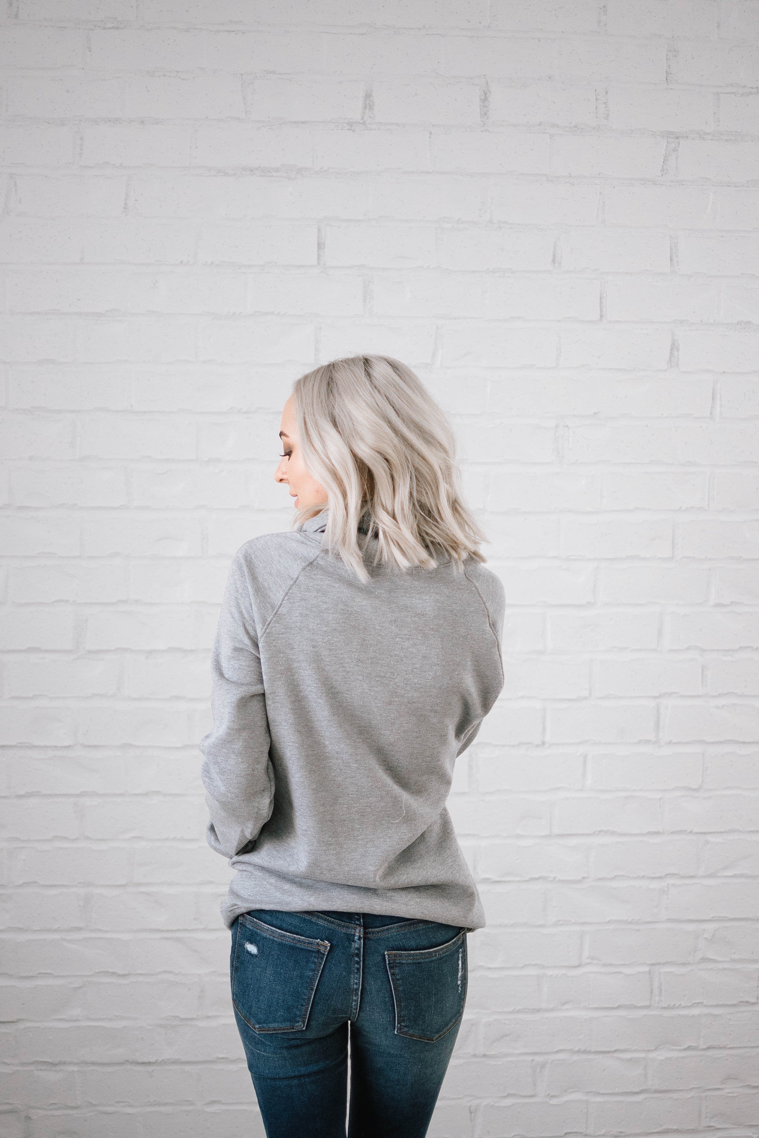 Sunday Funday Cowl Neck Sweatshirt in Light Gray