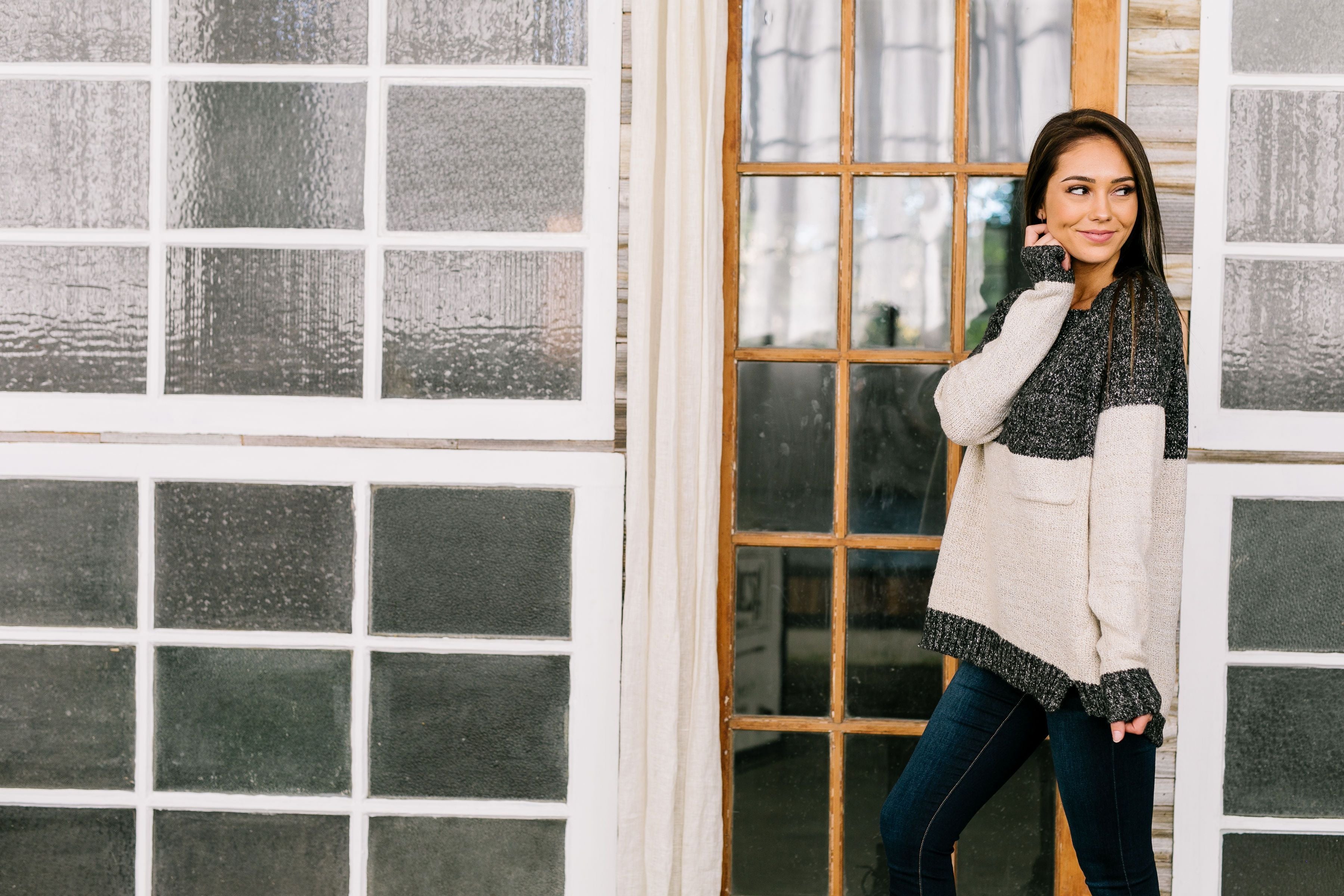 Sunny Side Up Color Block Sweater In Charcoal