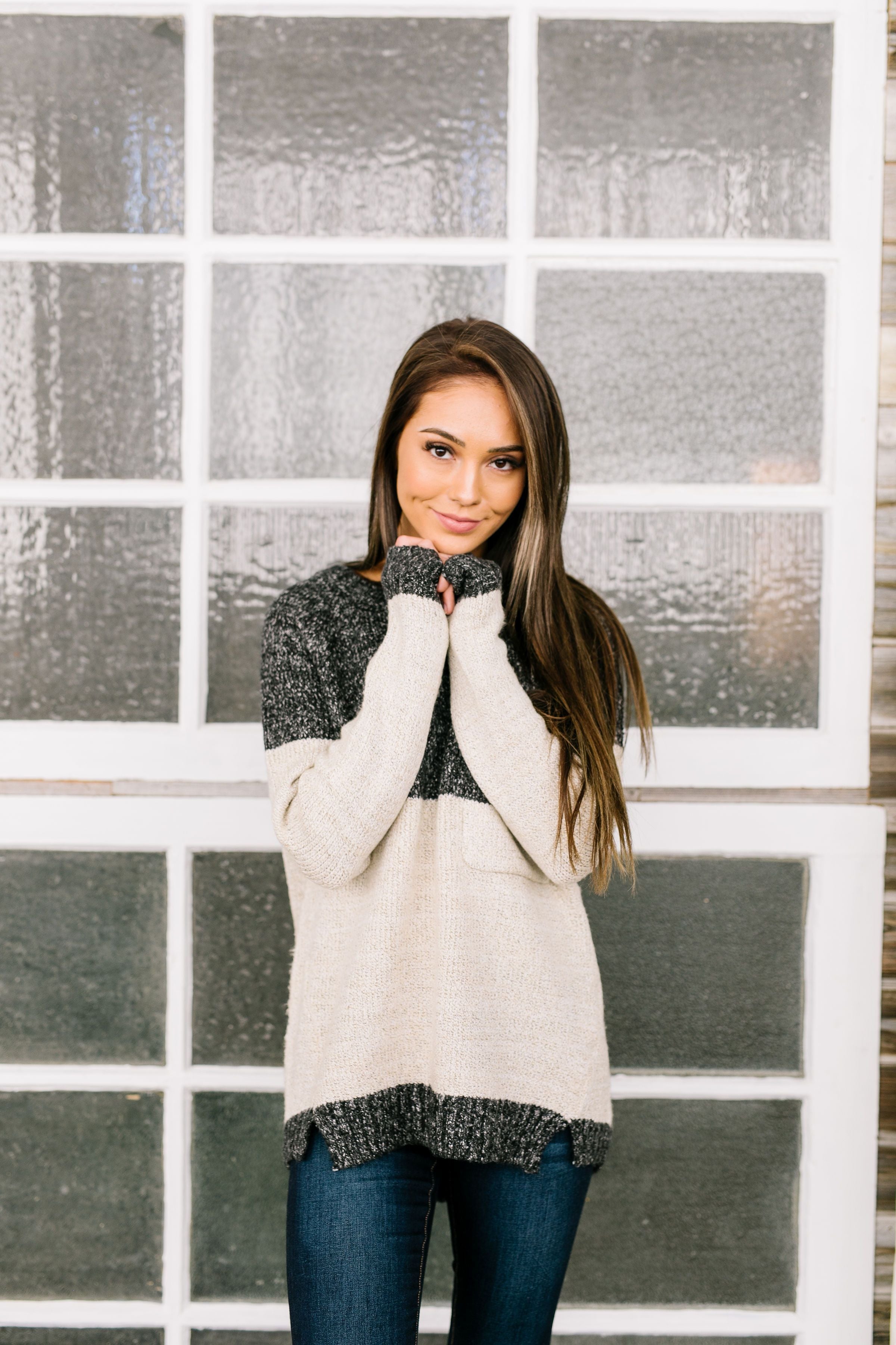 Sunny Side Up Color Block Sweater In Charcoal