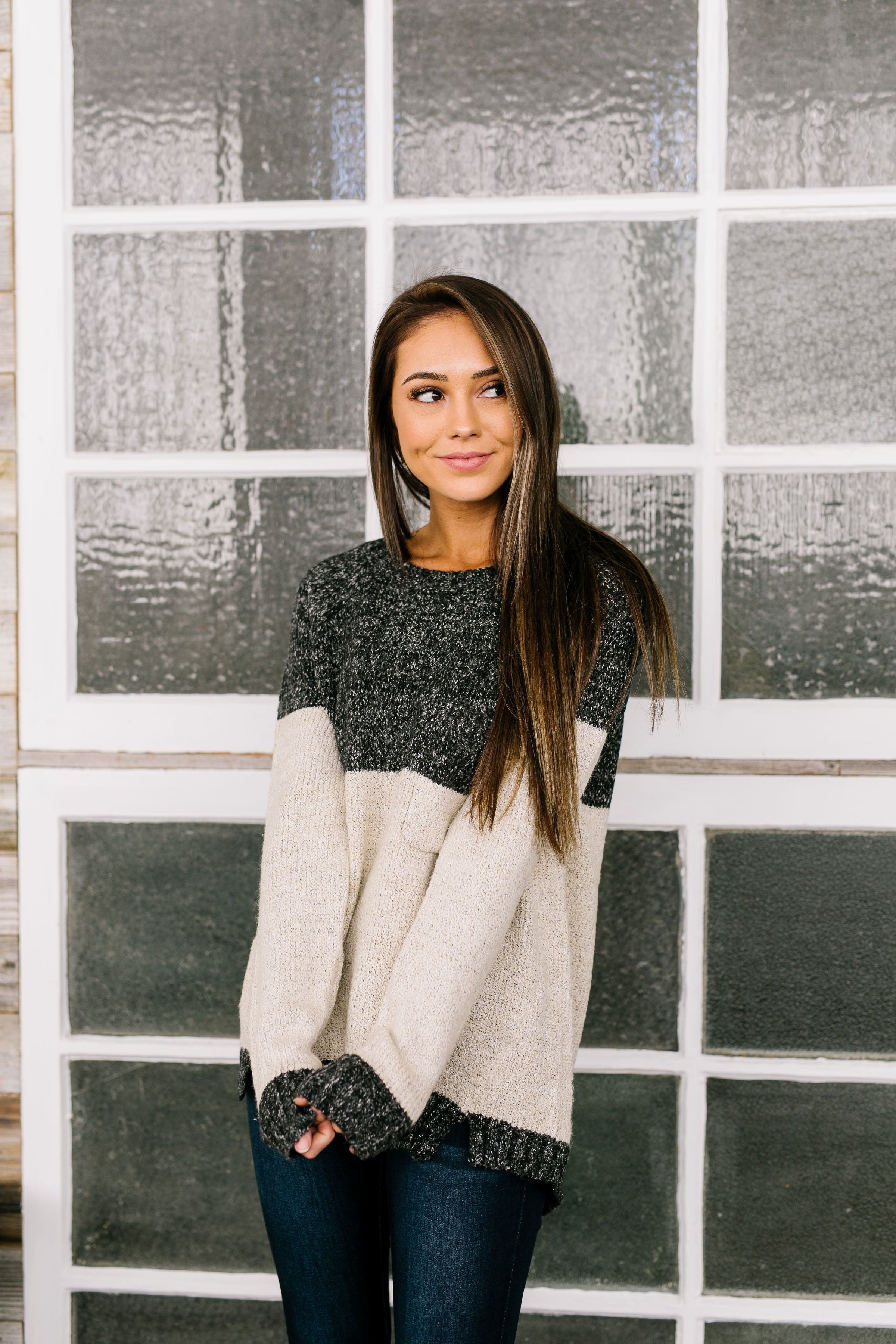 Sunny Side Up Color Block Sweater In Charcoal