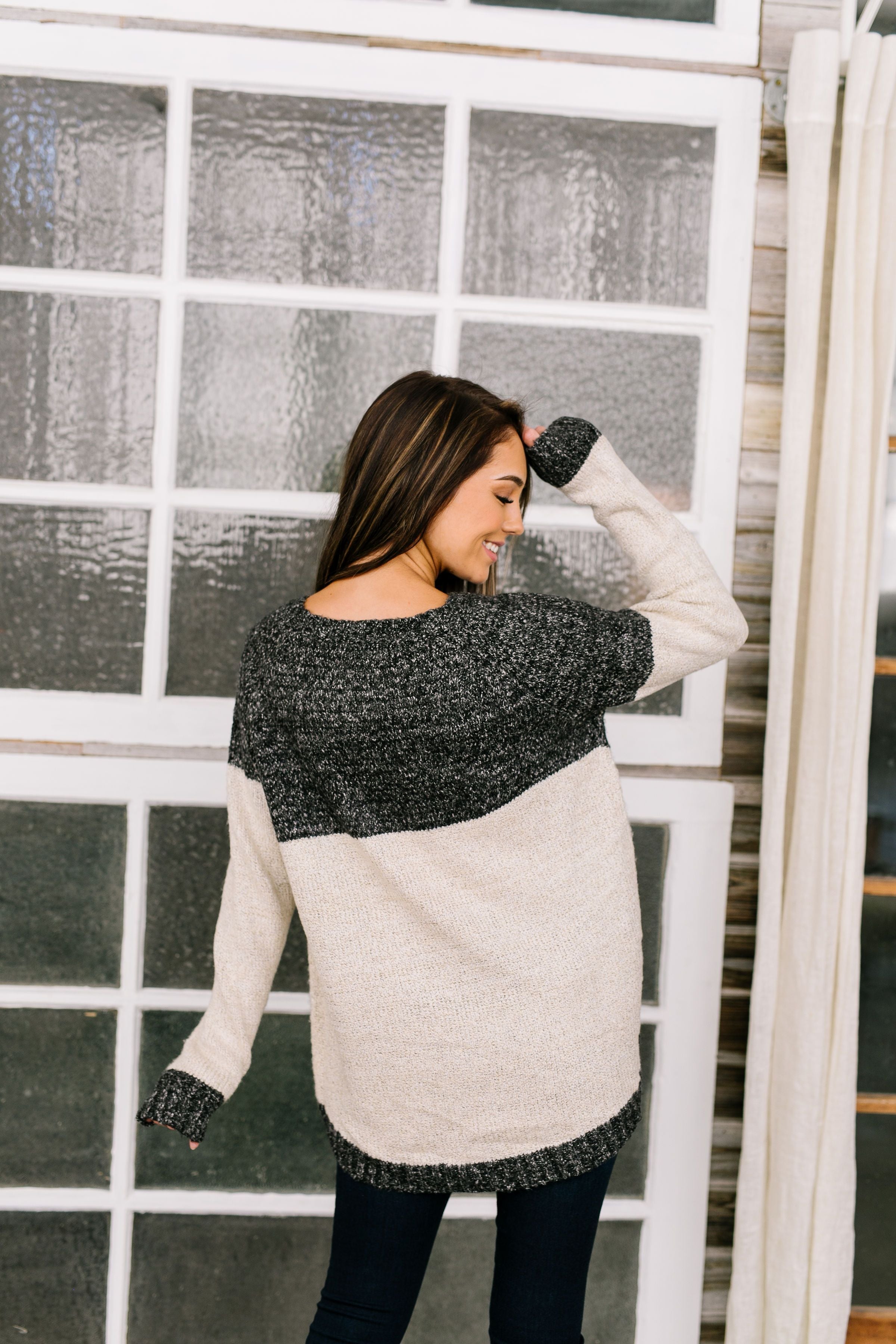 Sunny Side Up Color Block Sweater In Charcoal