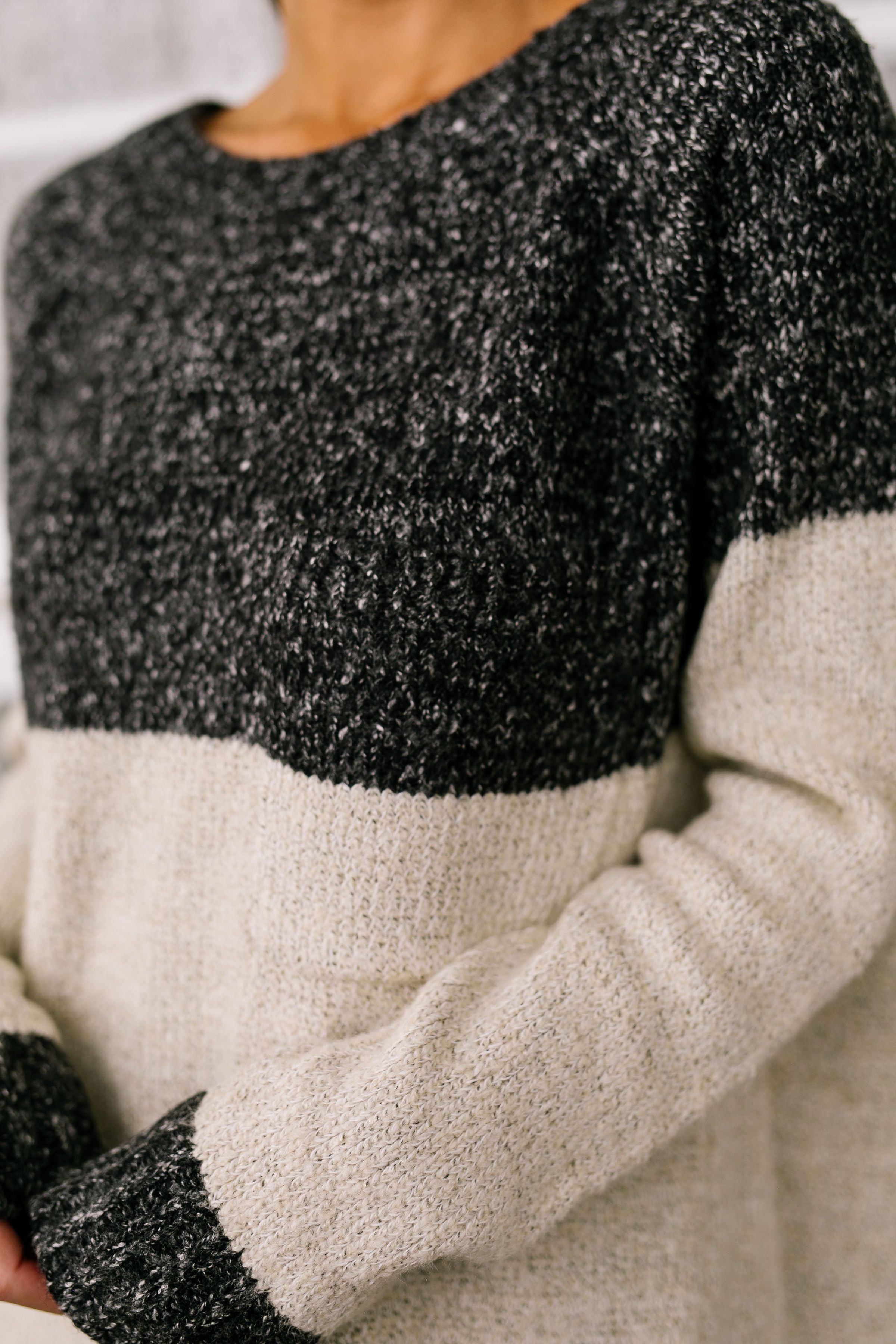 Sunny Side Up Color Block Sweater In Charcoal