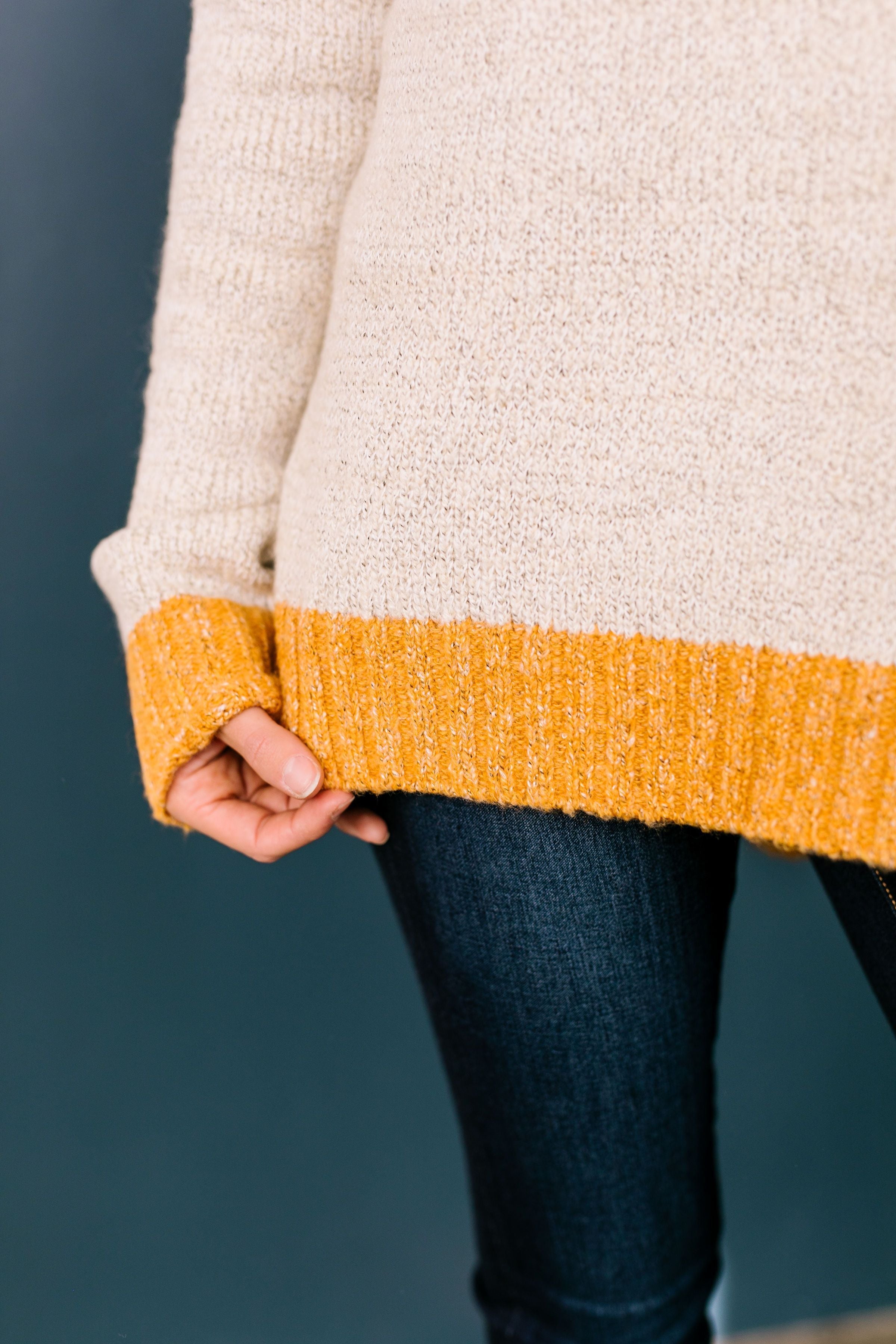 Sunny Side Up Color Block Sweater In Marigold