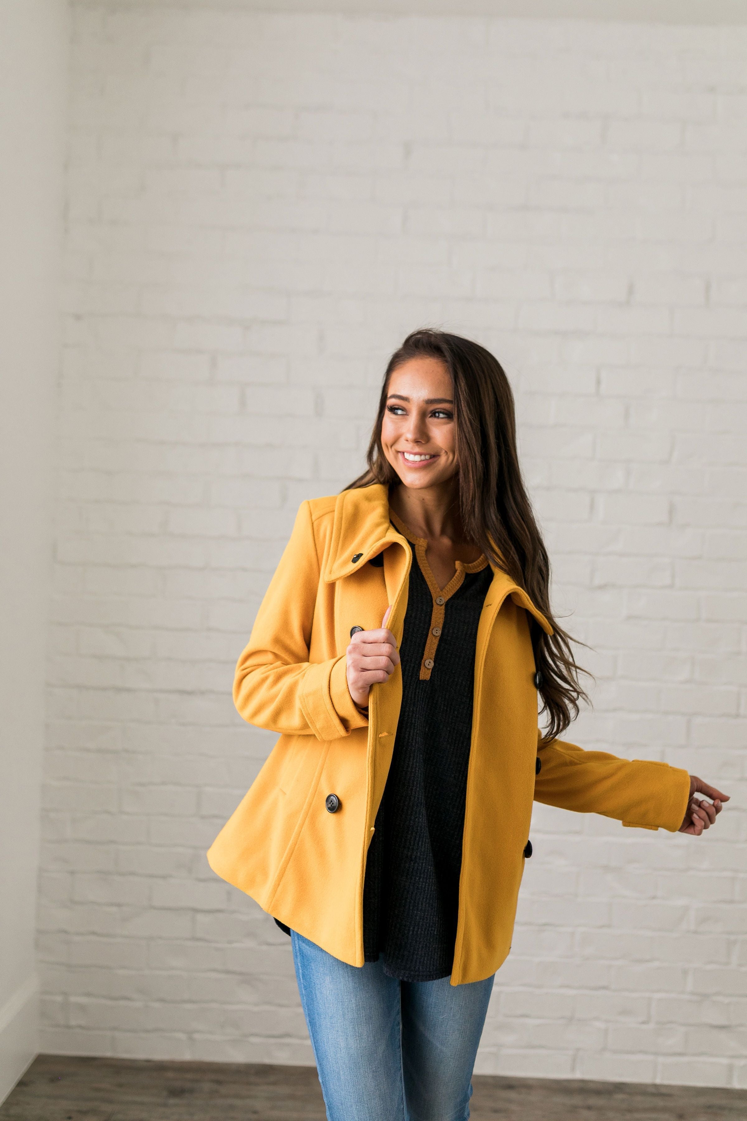 Sunshine Yellow Peacoat - ALL SALES FINAL
