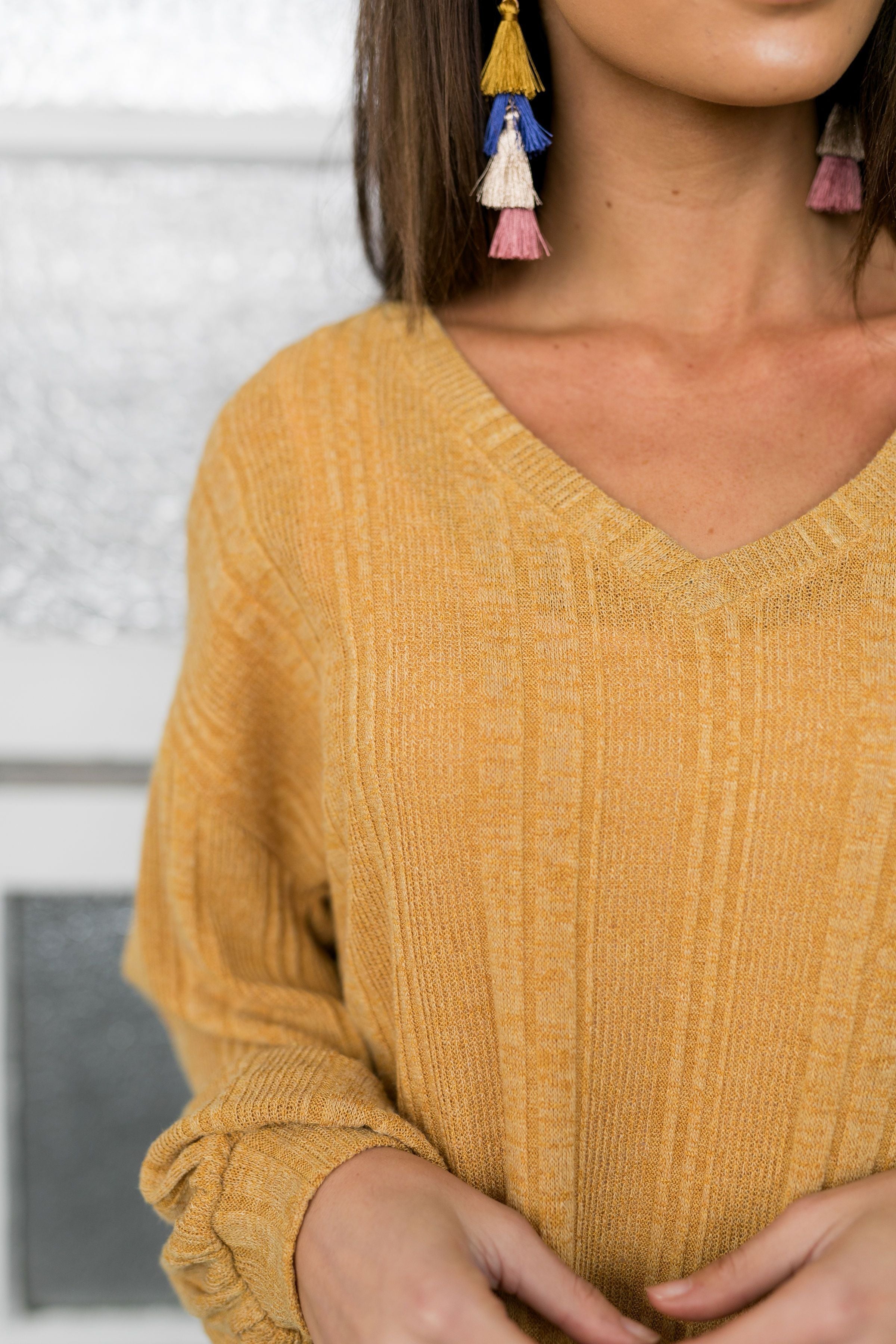 Sweet Sadie V-Neck Sweater In Wheat - ALL SALES FINAL