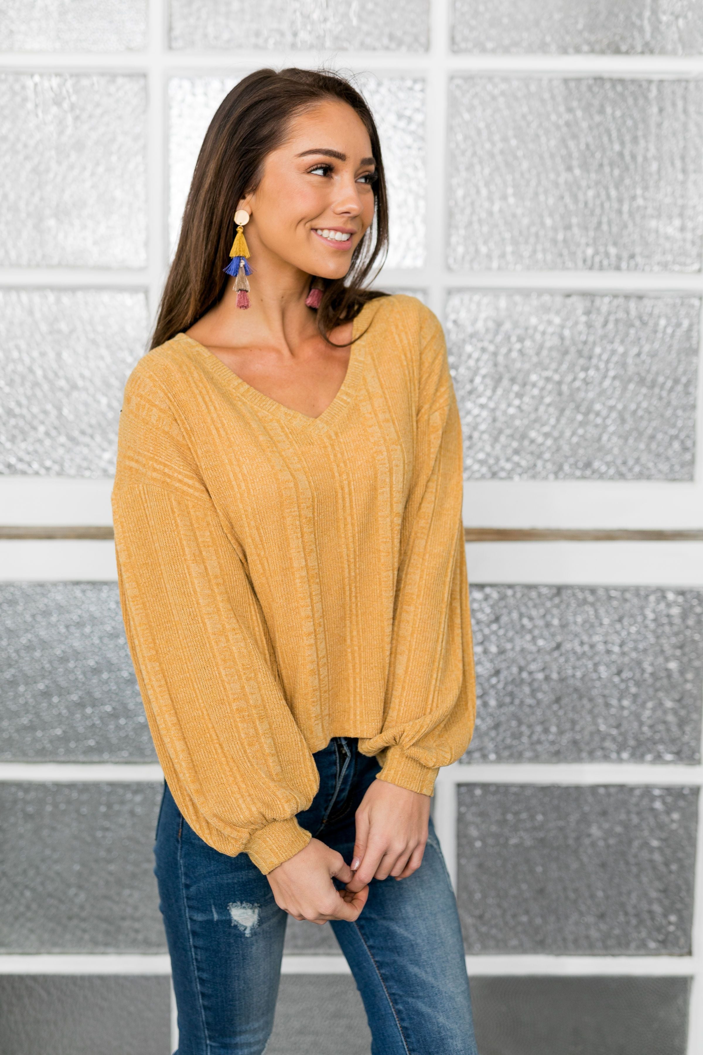 Sweet Sadie V-Neck Sweater In Wheat - ALL SALES FINAL