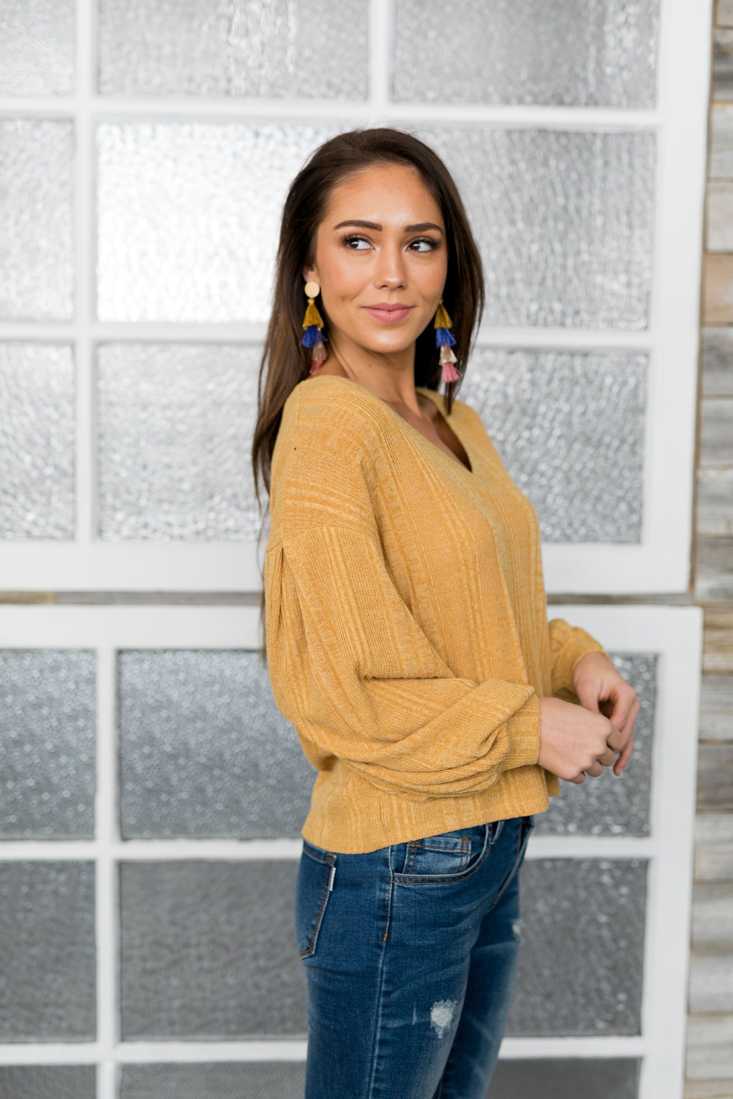 Sweet Sadie V-Neck Sweater In Wheat - ALL SALES FINAL