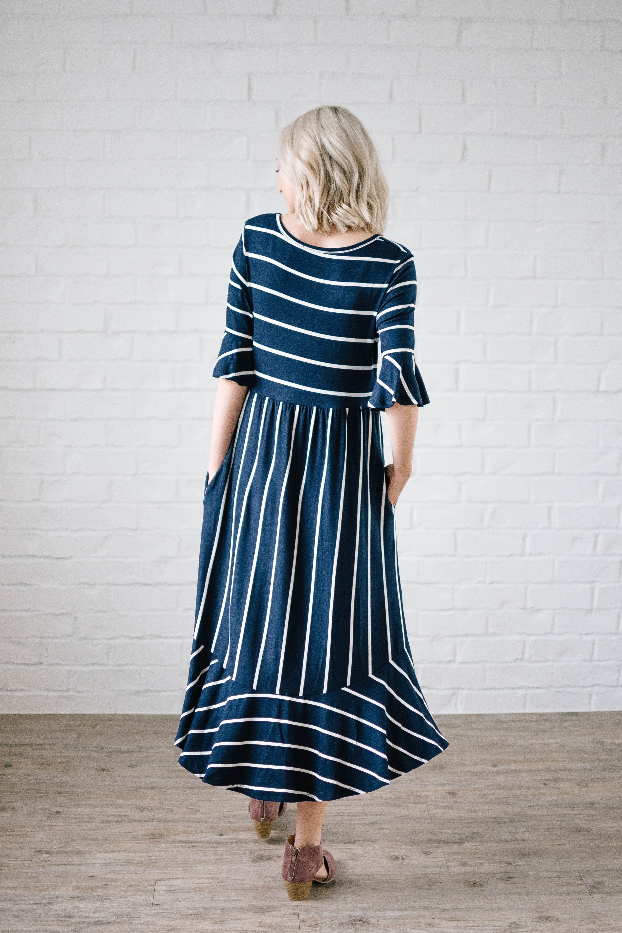 Take Me Away Striped Dress in Navy