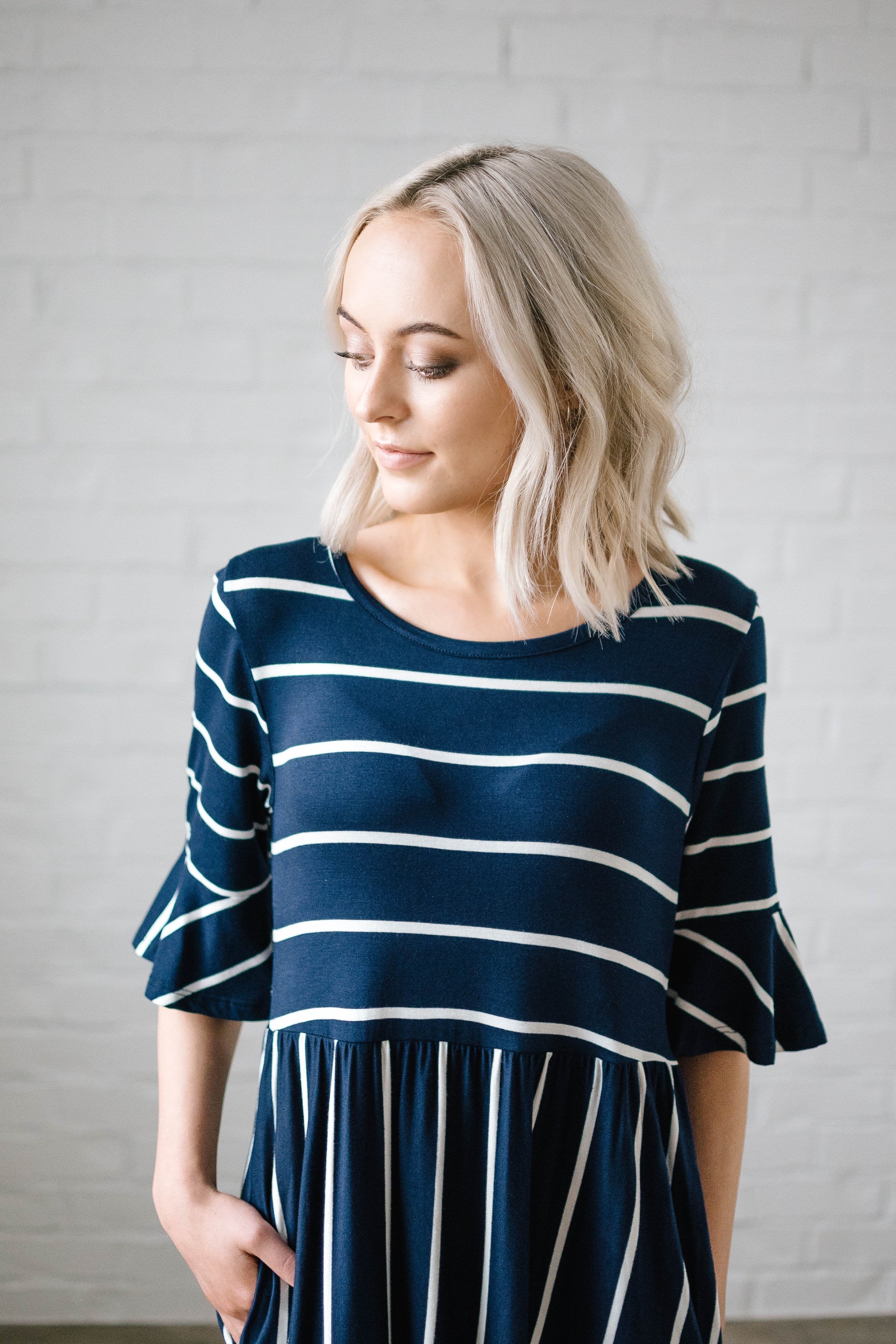 Take Me Away Striped Dress in Navy