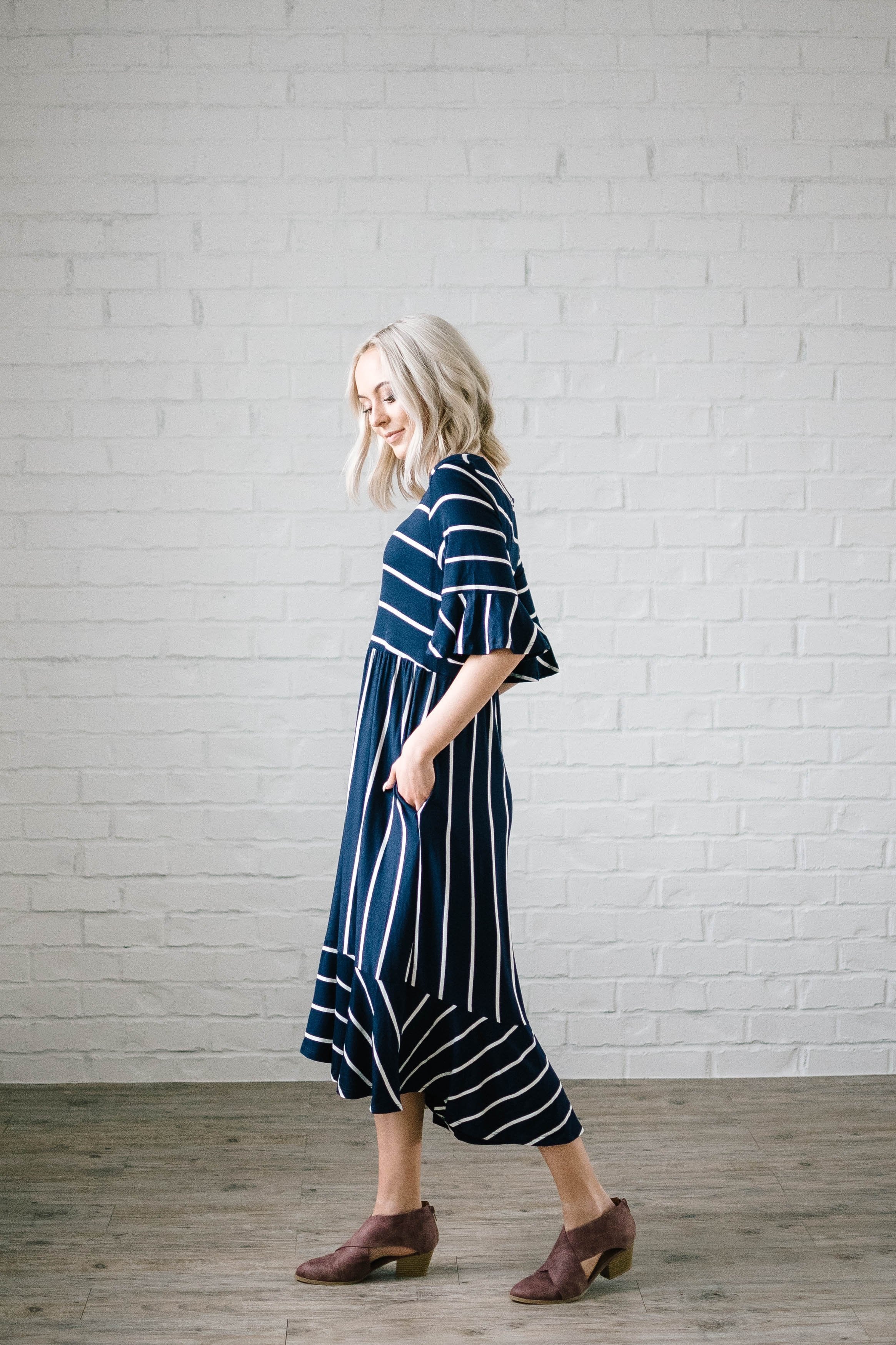 Take Me Away Striped Dress in Navy