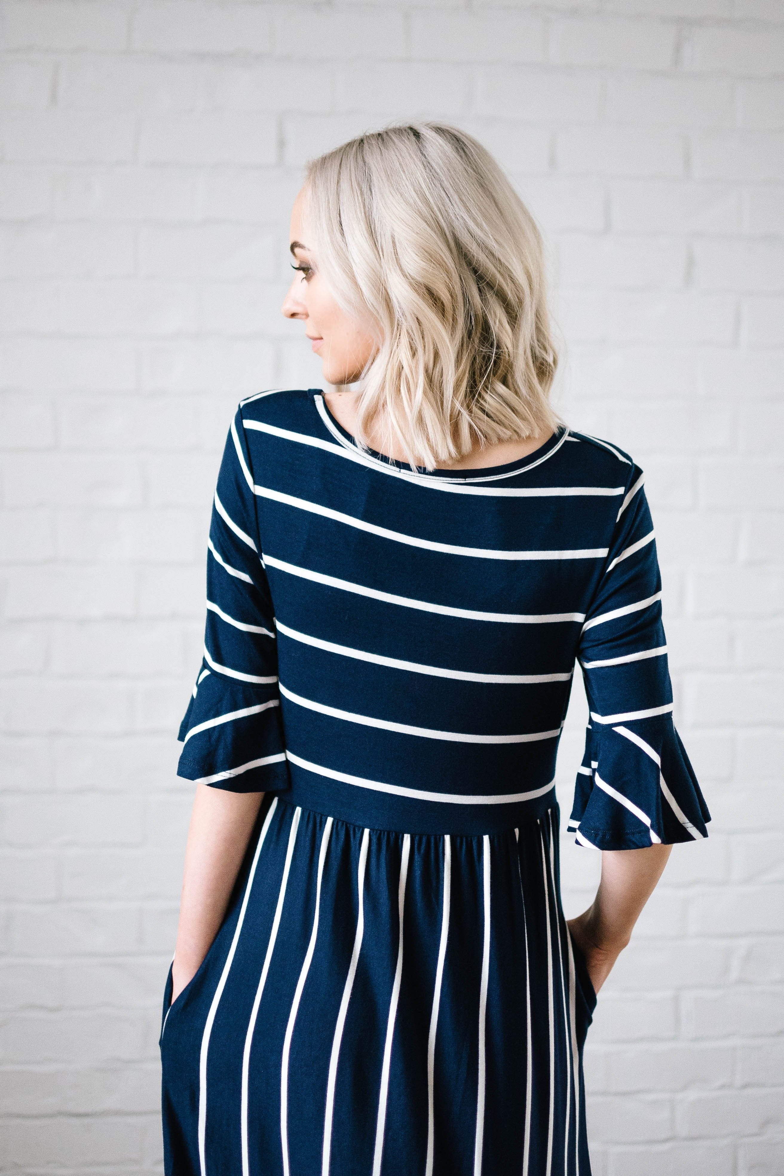Take Me Away Striped Dress in Navy