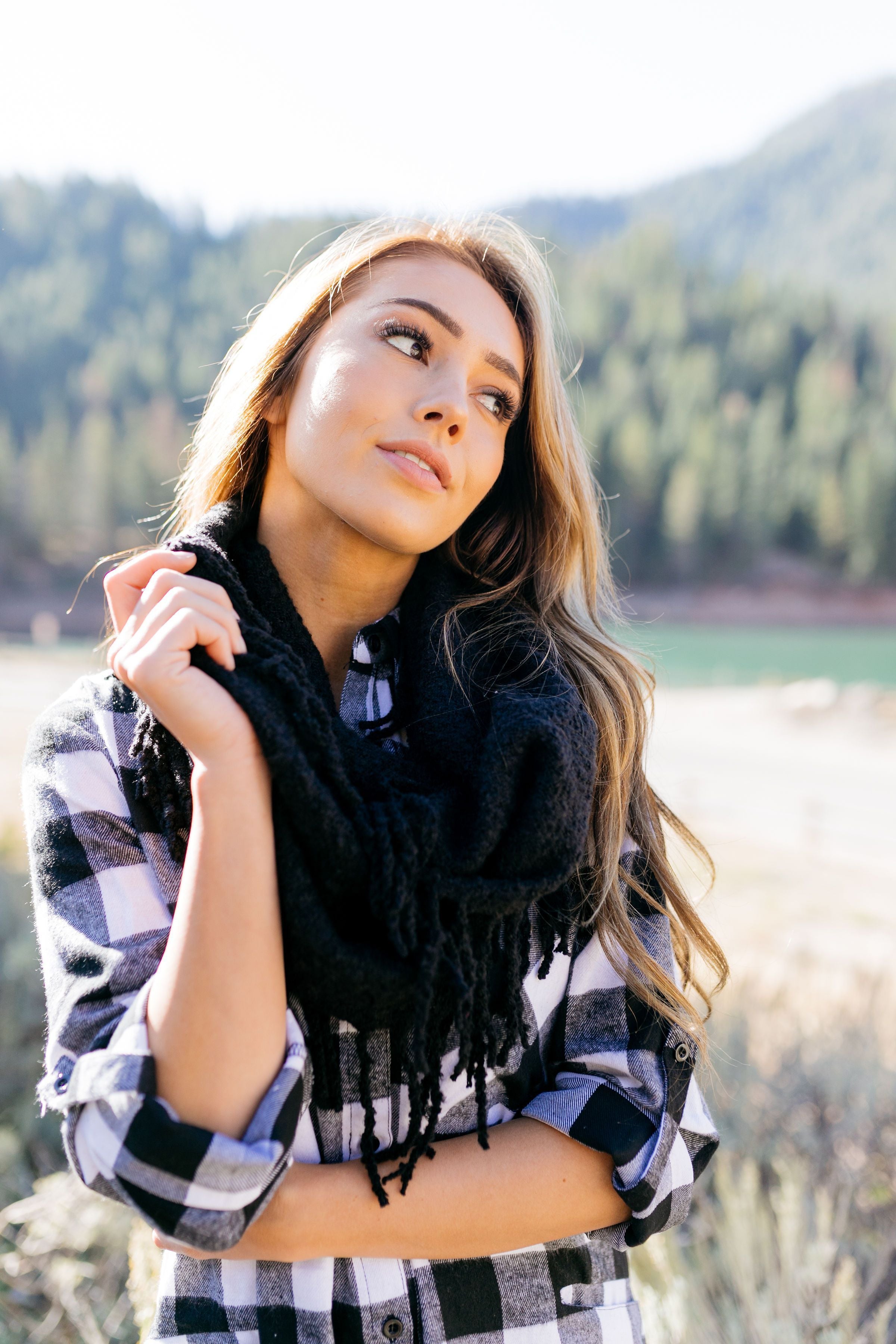 Tasseled Infinity Scarf In Black