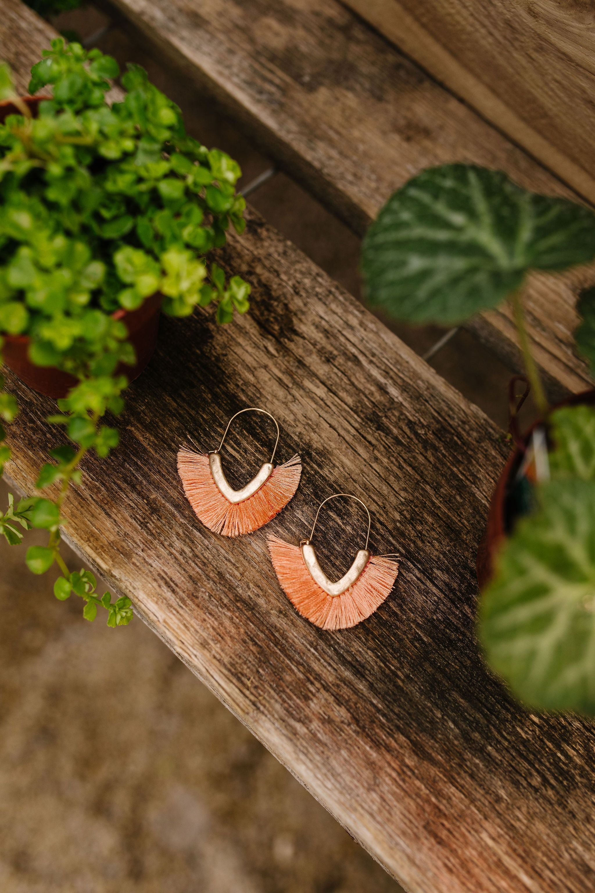 Tasseled V Earrings In Peach