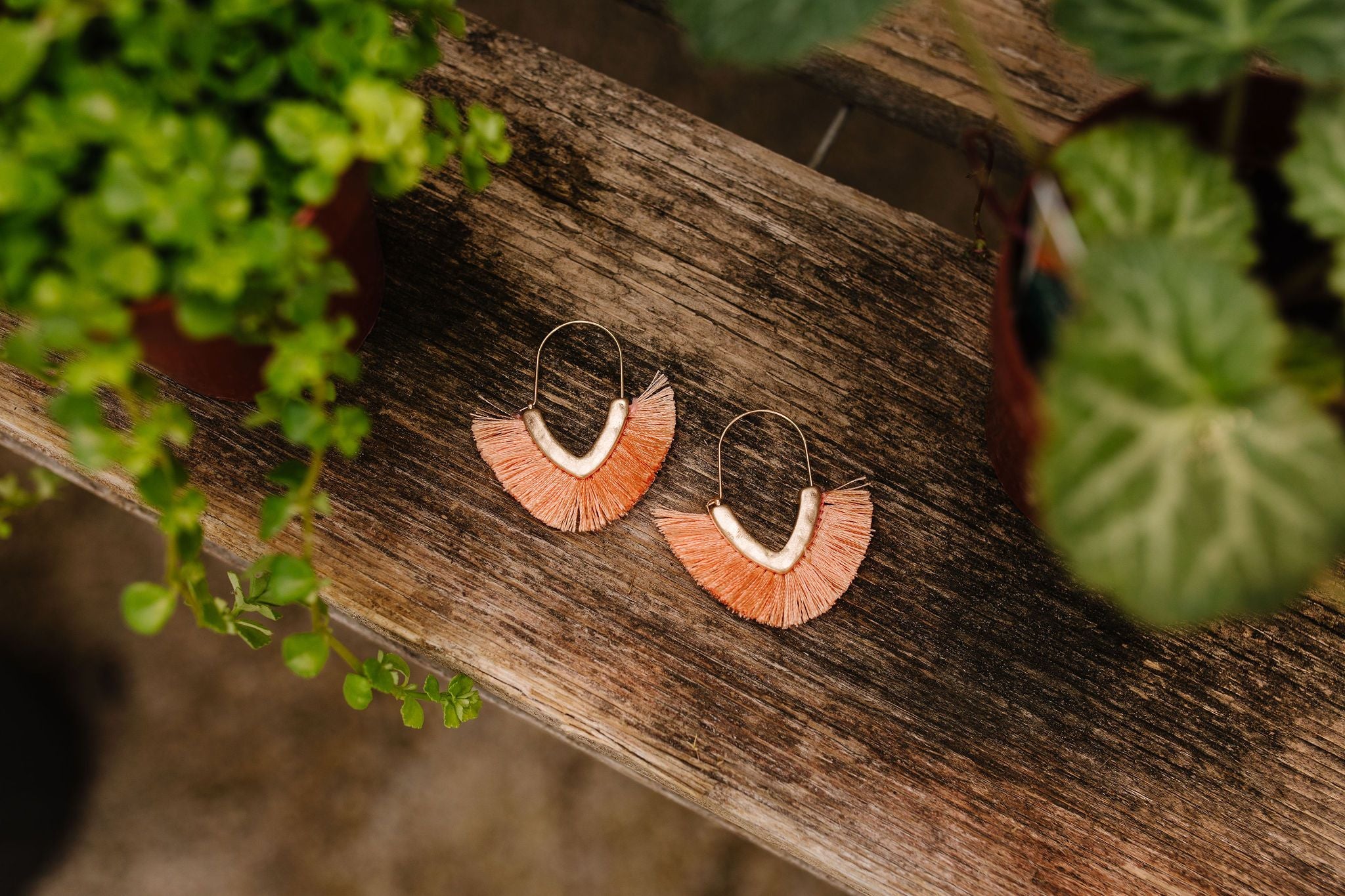 Tasseled V Earrings In Peach