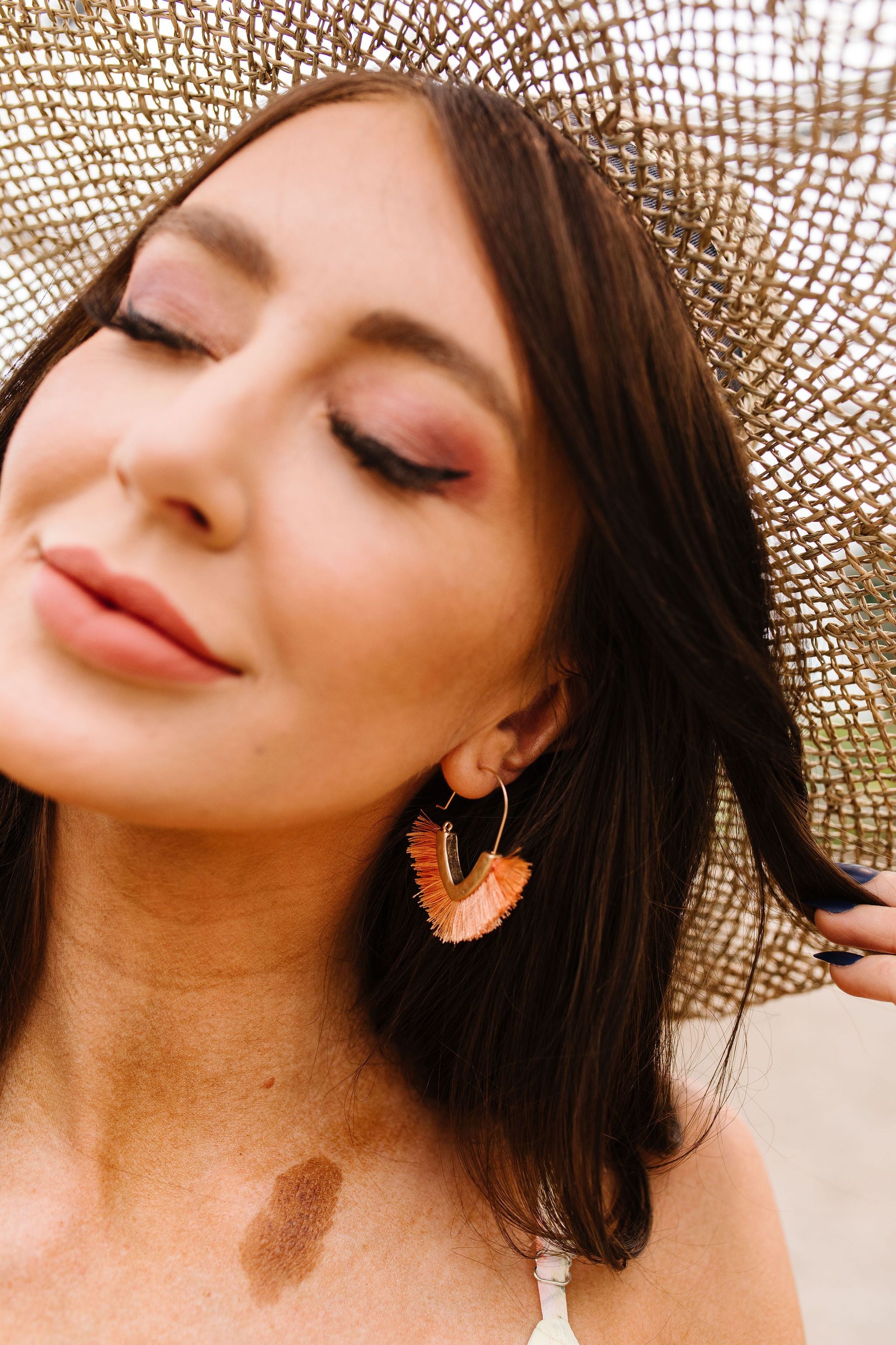 Tasseled V Earrings In Peach