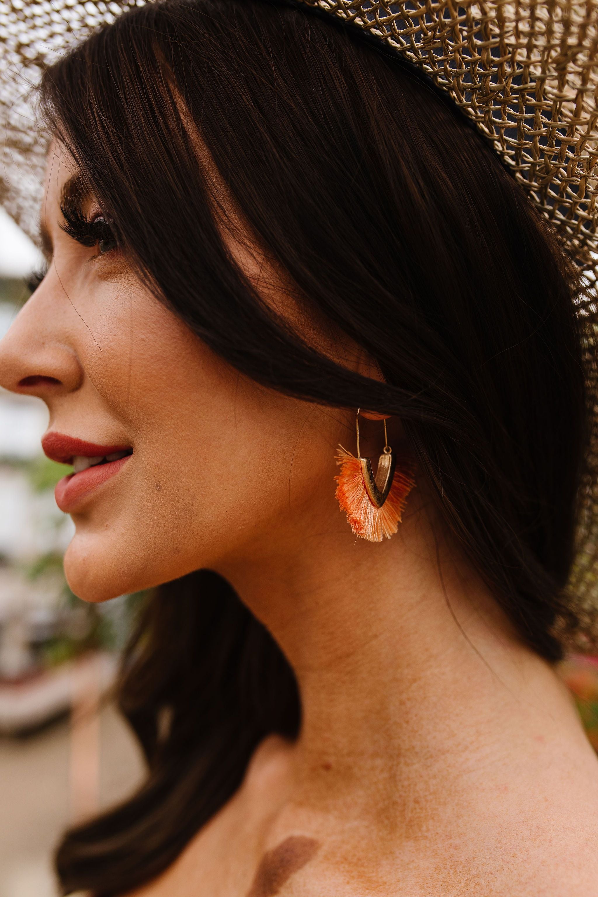 Tasseled V Earrings In Peach