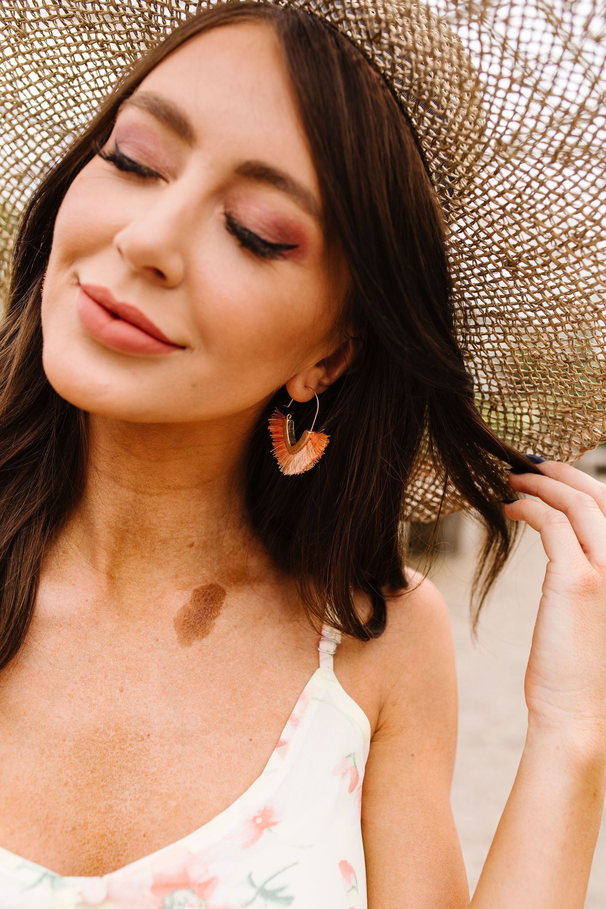Tasseled V Earrings In Peach