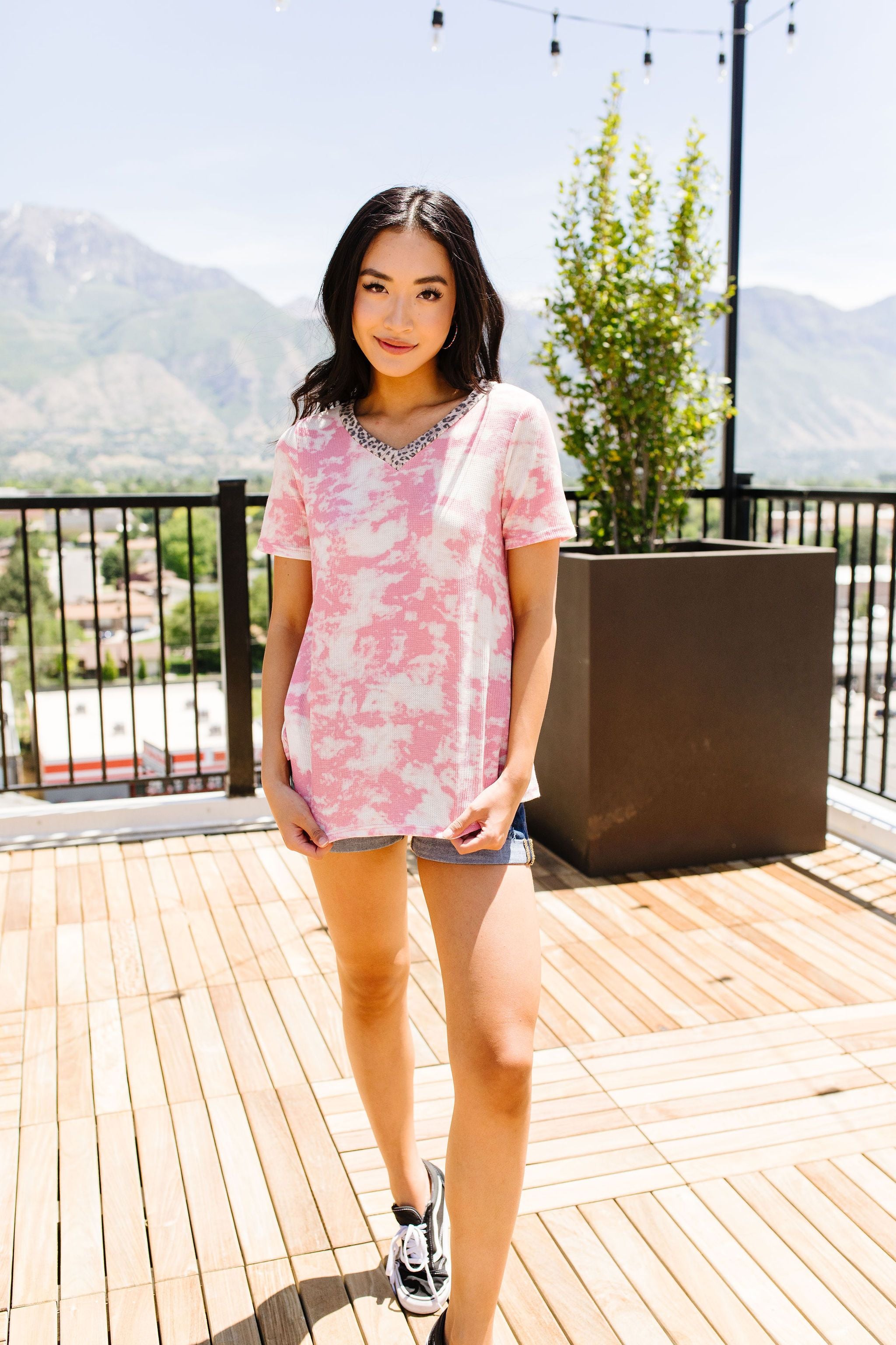 Tessa Tie Dye Top In Pink