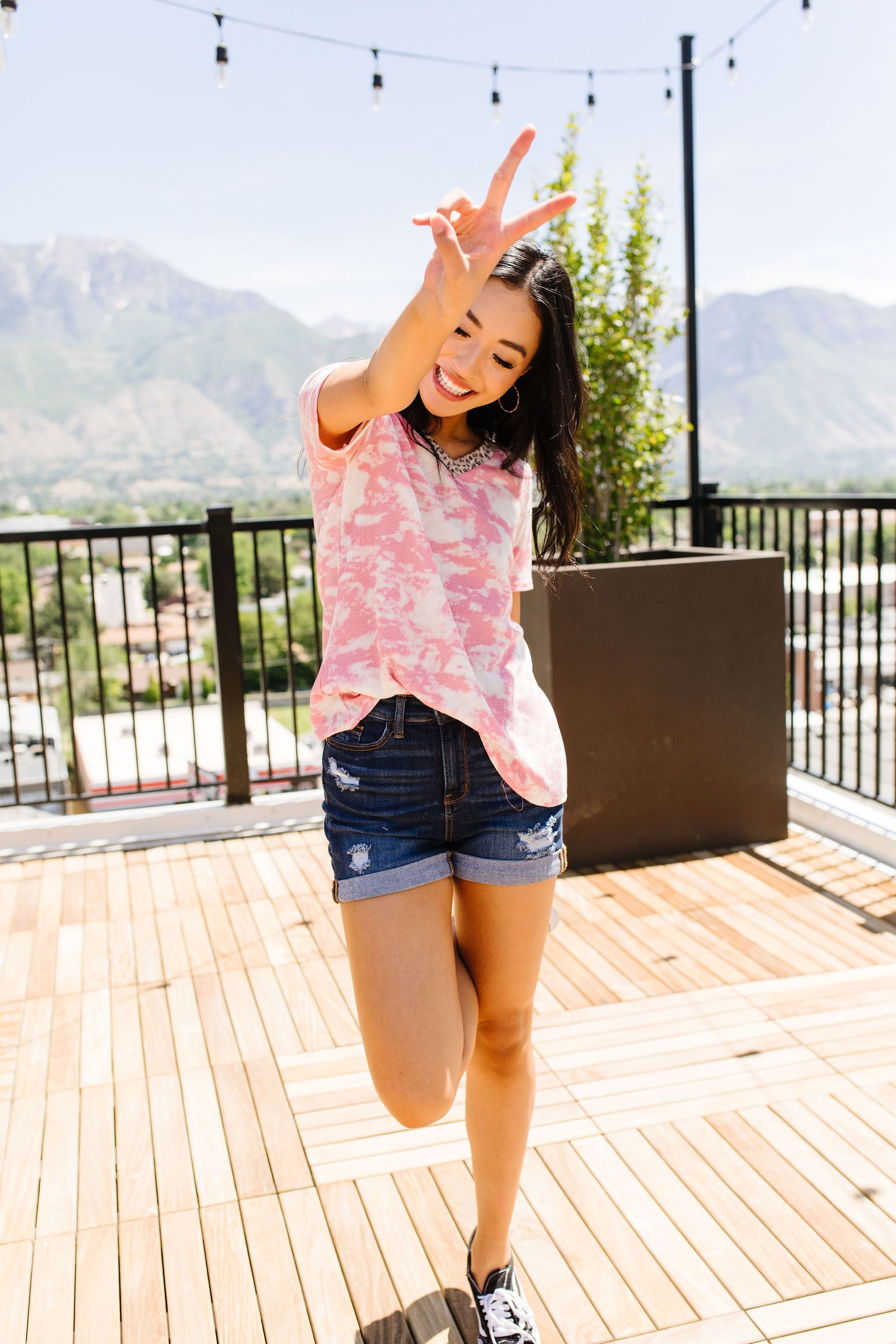 Tessa Tie Dye Top In Pink