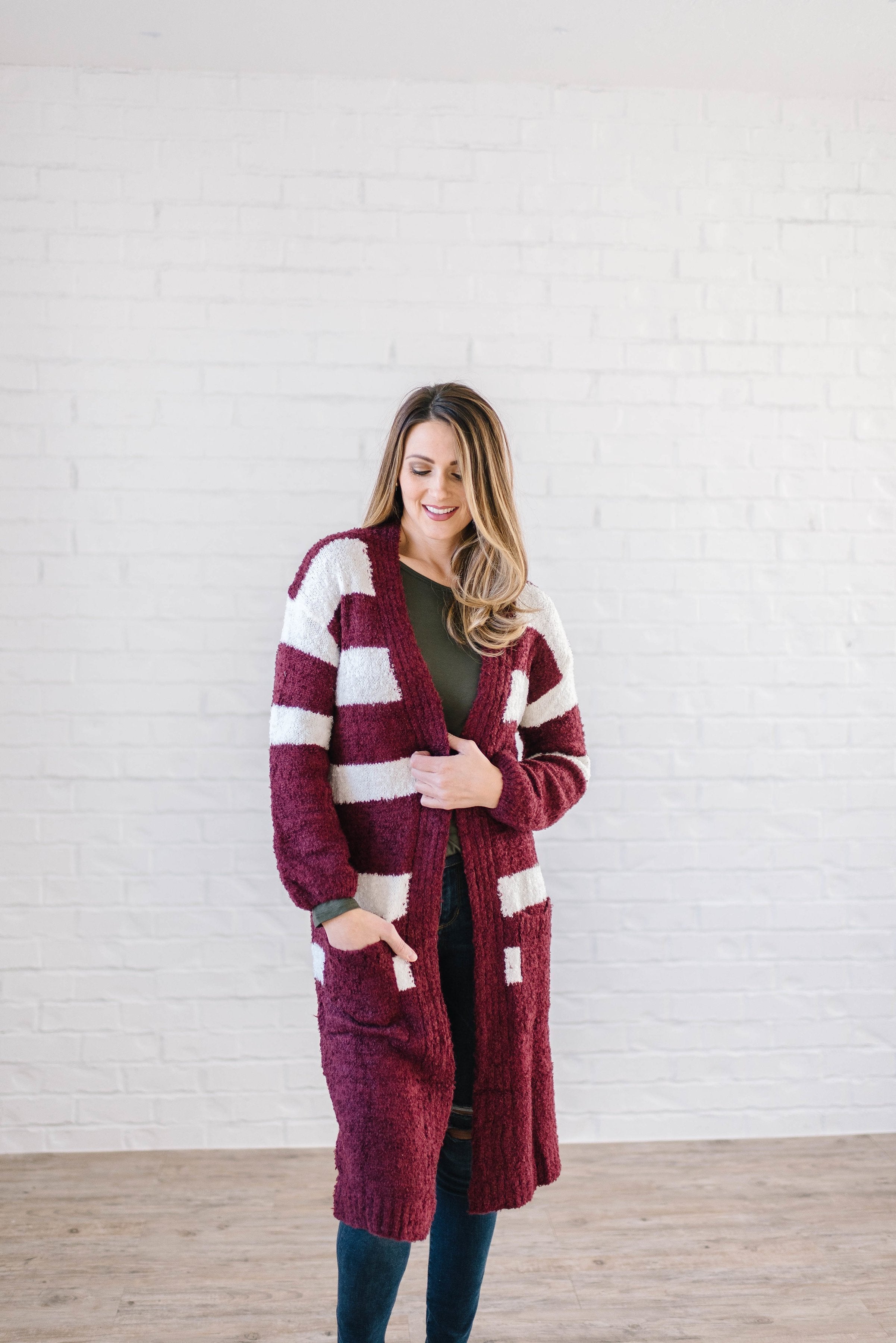 The Amelia Striped Cardi in Mulberry - ALL SALES FINAL