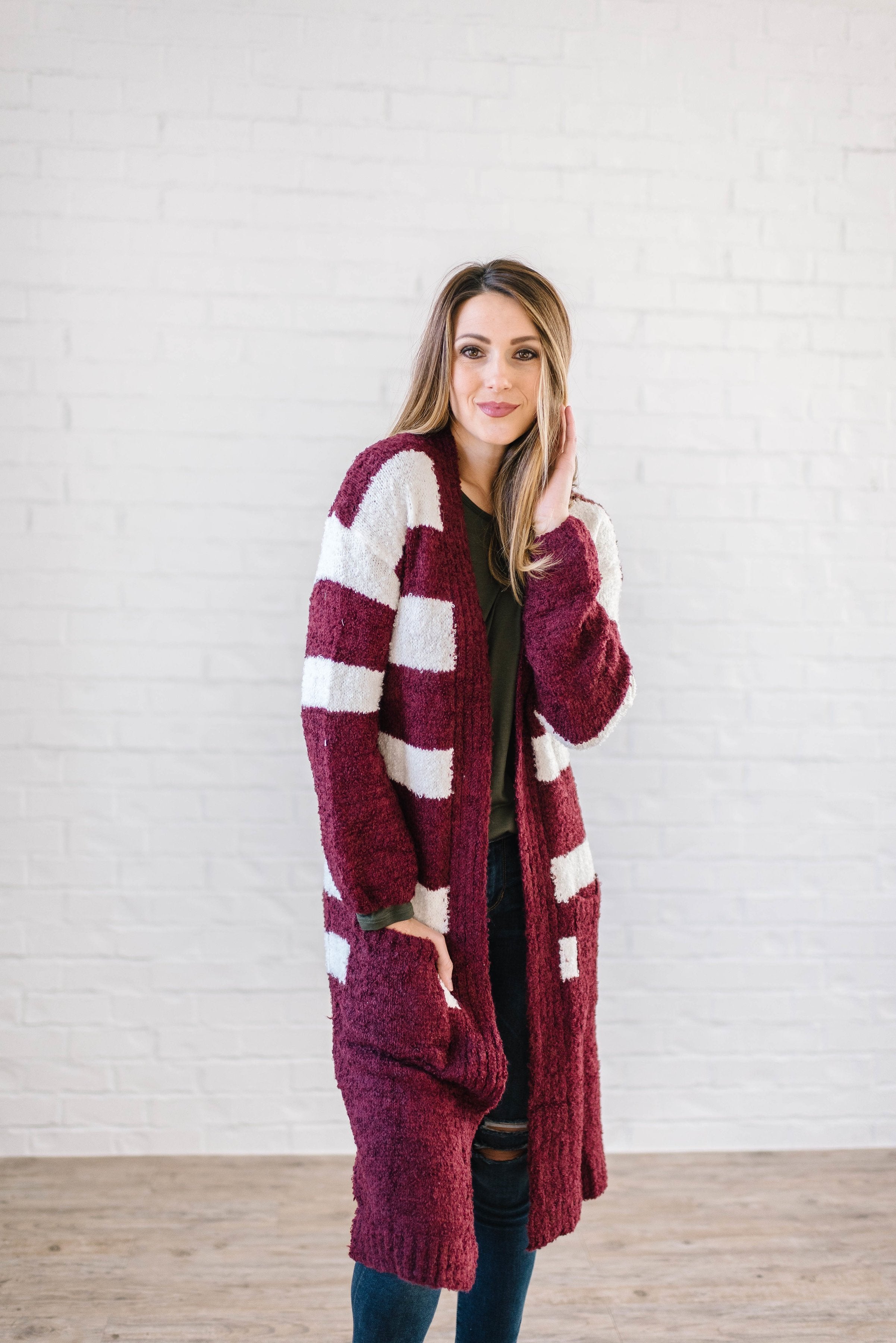 The Amelia Striped Cardi in Mulberry - ALL SALES FINAL