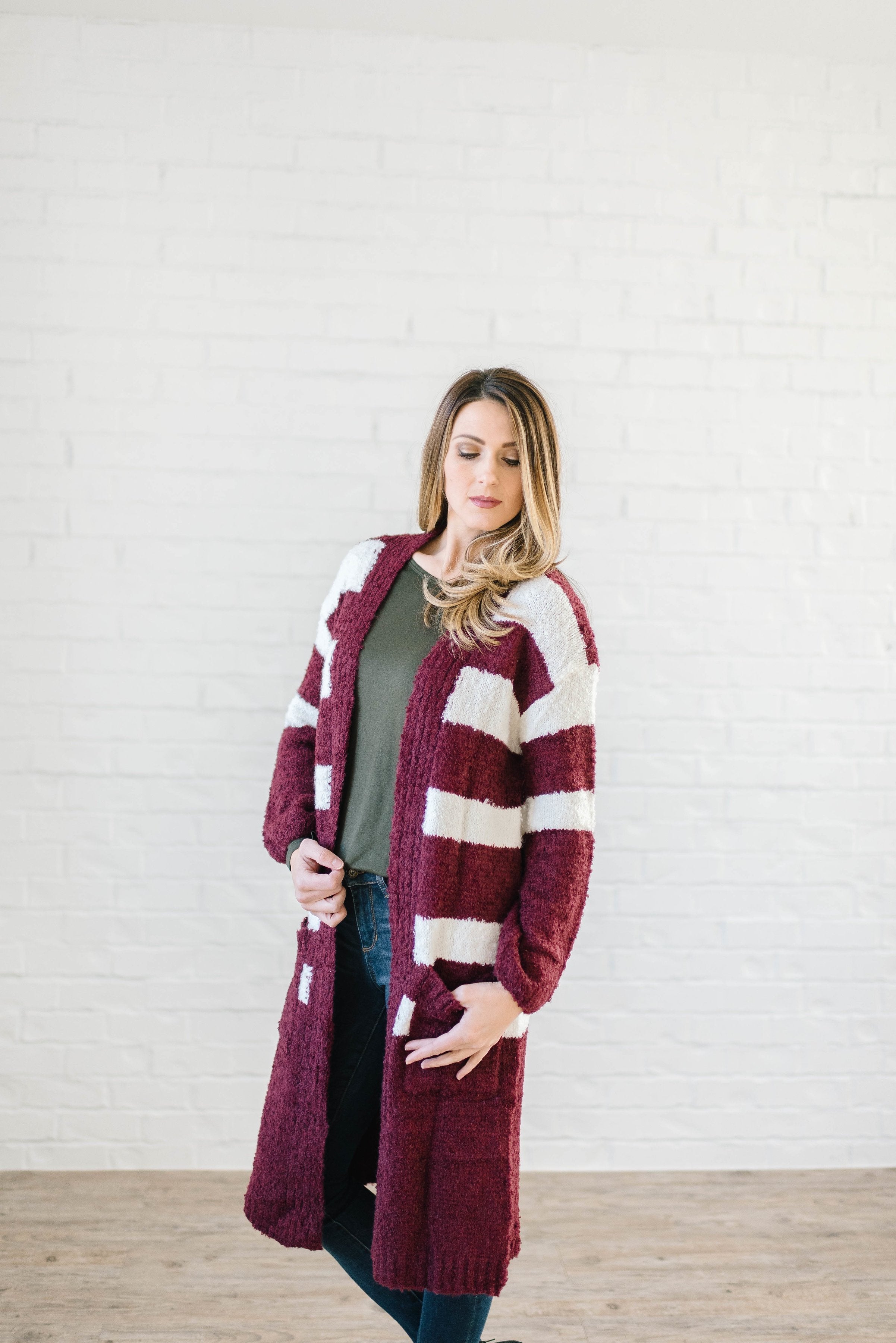The Amelia Striped Cardi in Mulberry - ALL SALES FINAL
