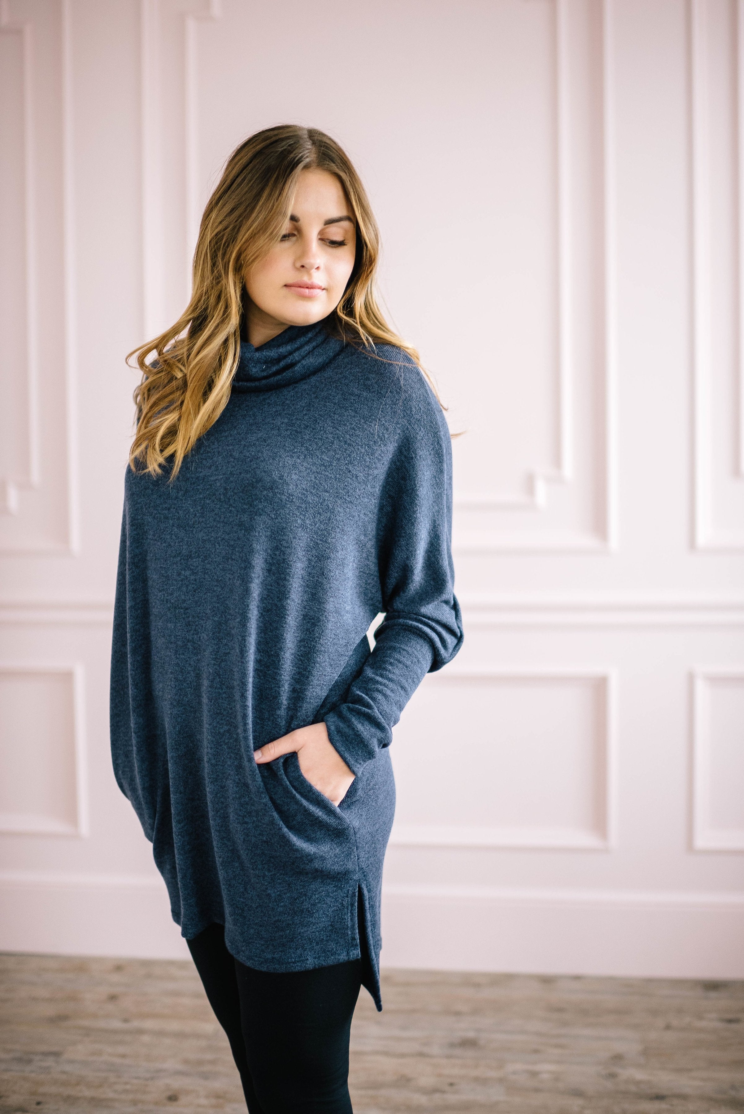 The Brighton Cowl Neck Tunic in Denim Blue