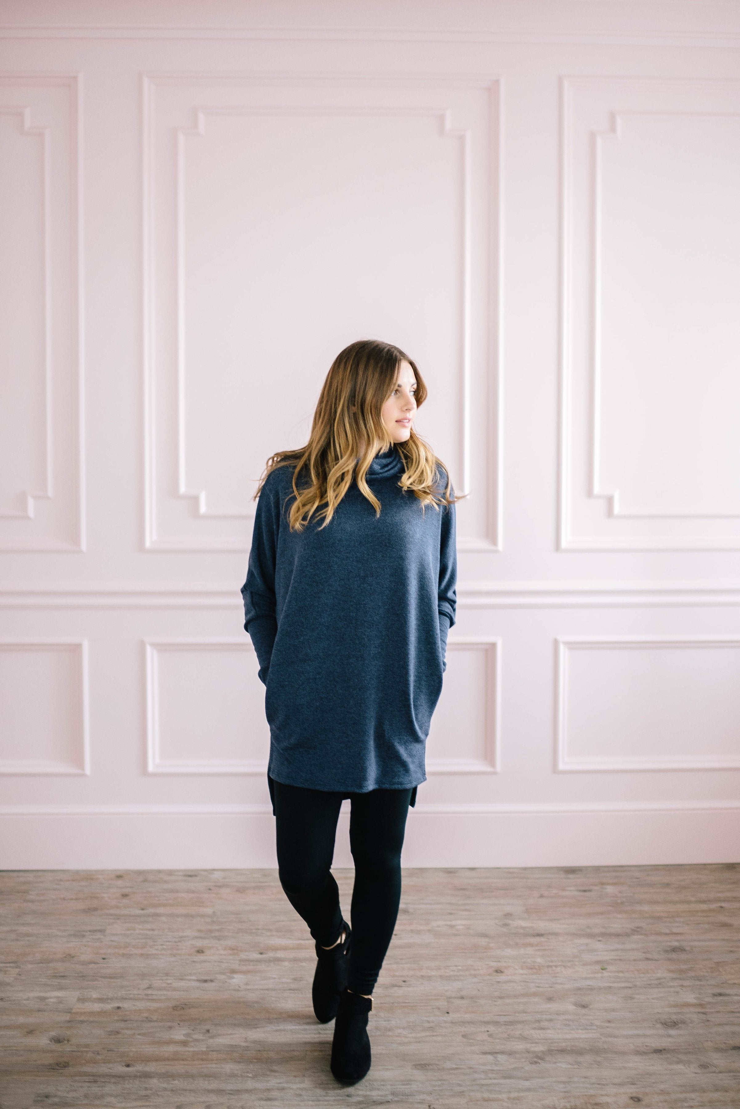 The Brighton Cowl Neck Tunic in Denim Blue