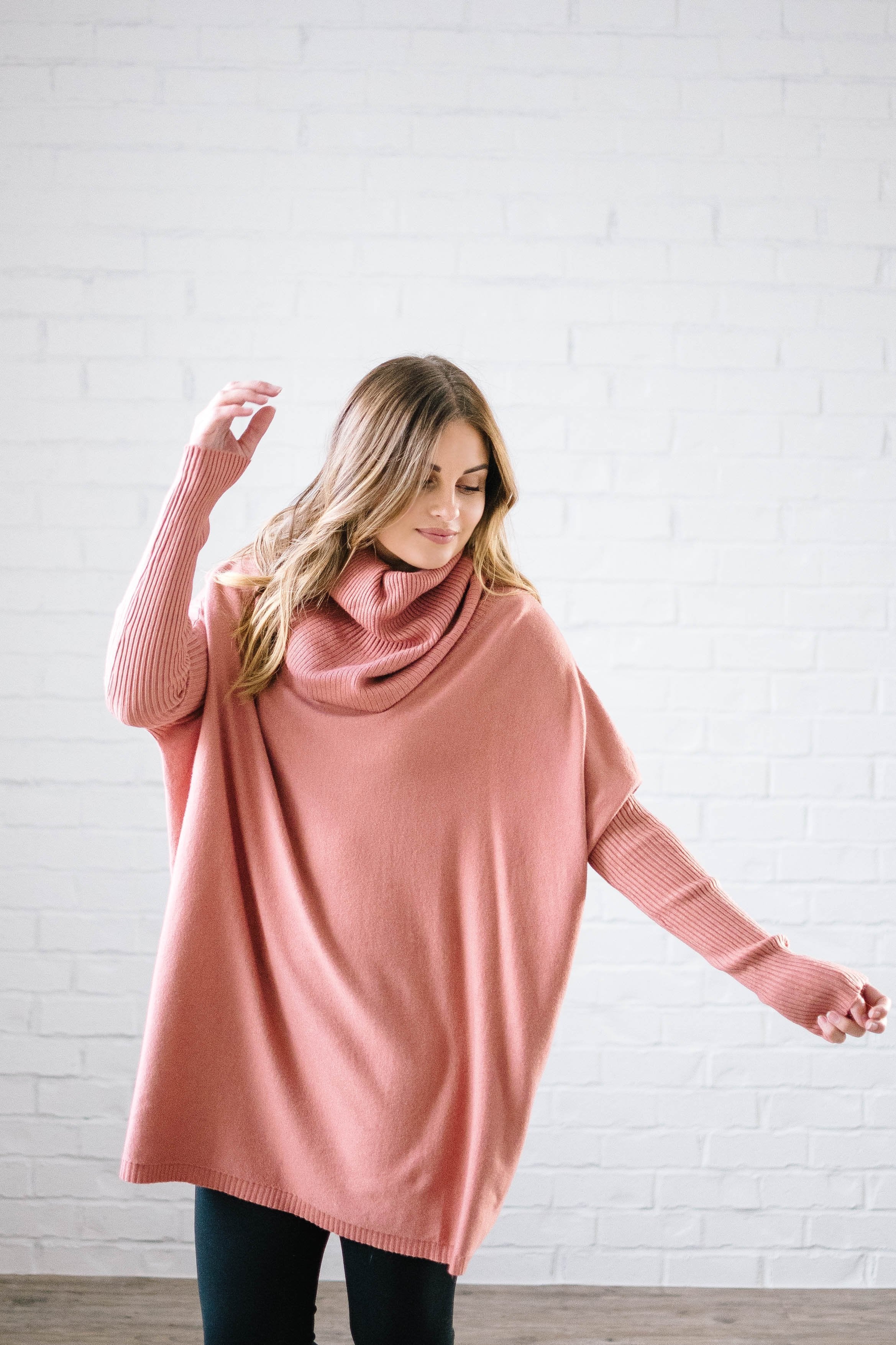 The Cassidy Cowl Neck Sweater in Salmon