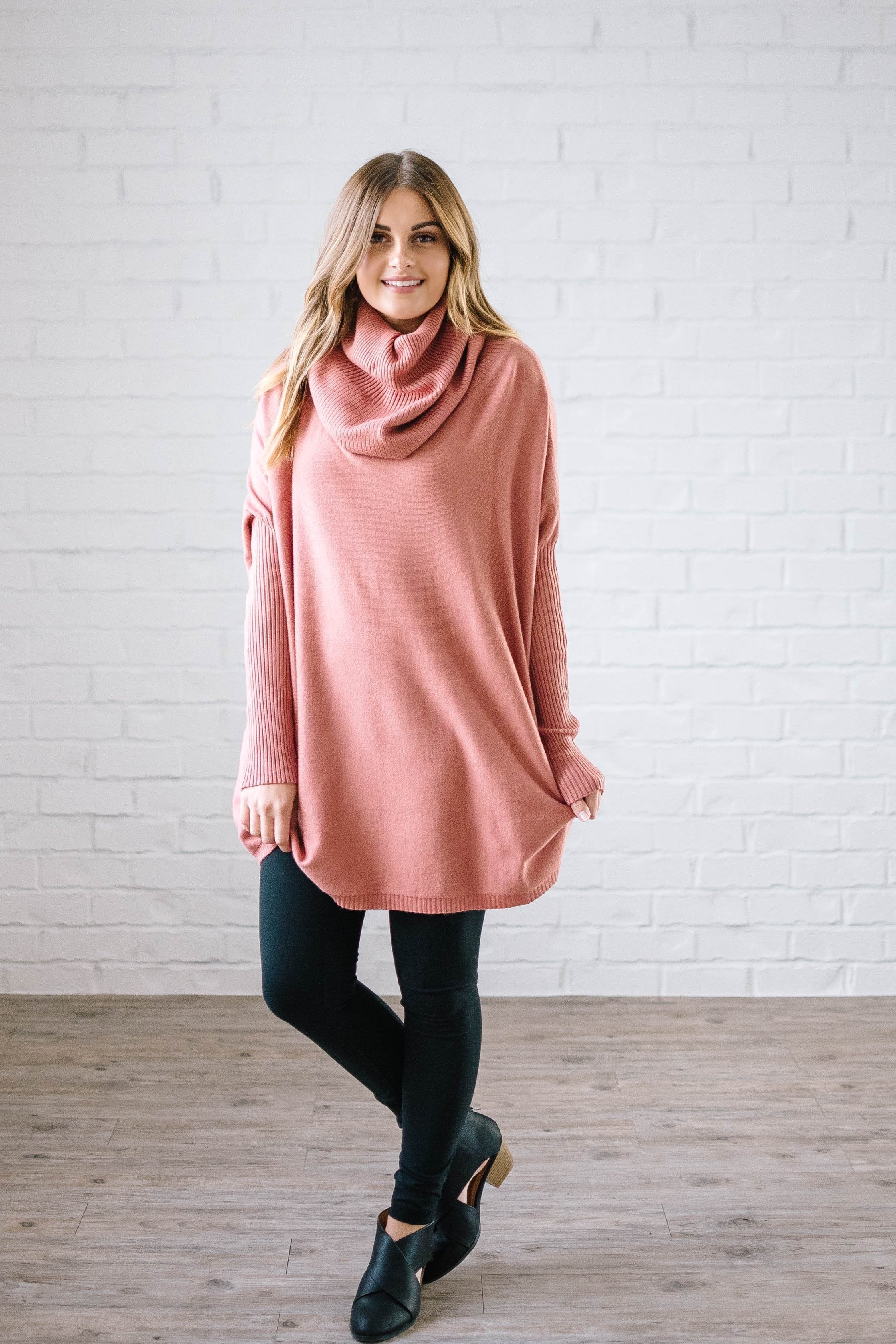 The Cassidy Cowl Neck Sweater in Salmon