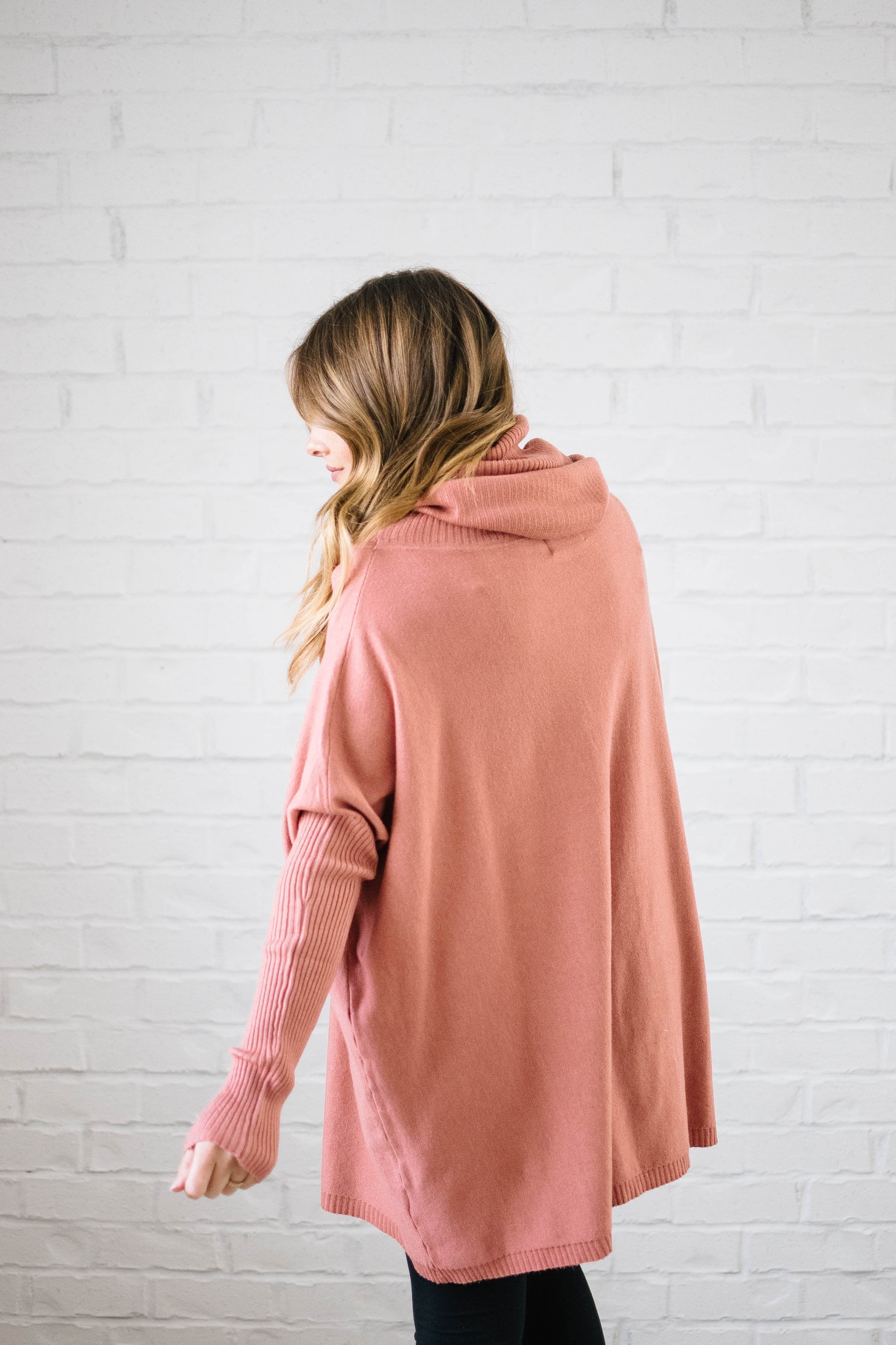The Cassidy Cowl Neck Sweater in Salmon