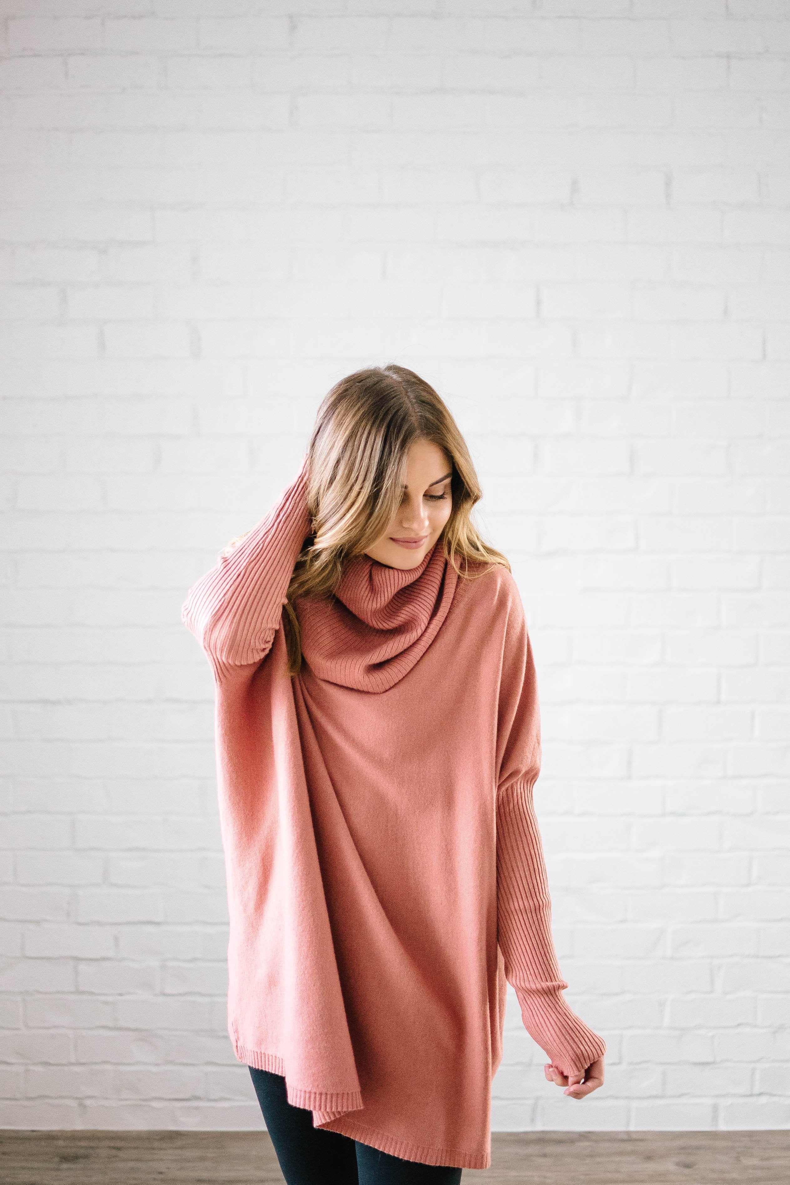 The Cassidy Cowl Neck Sweater in Salmon
